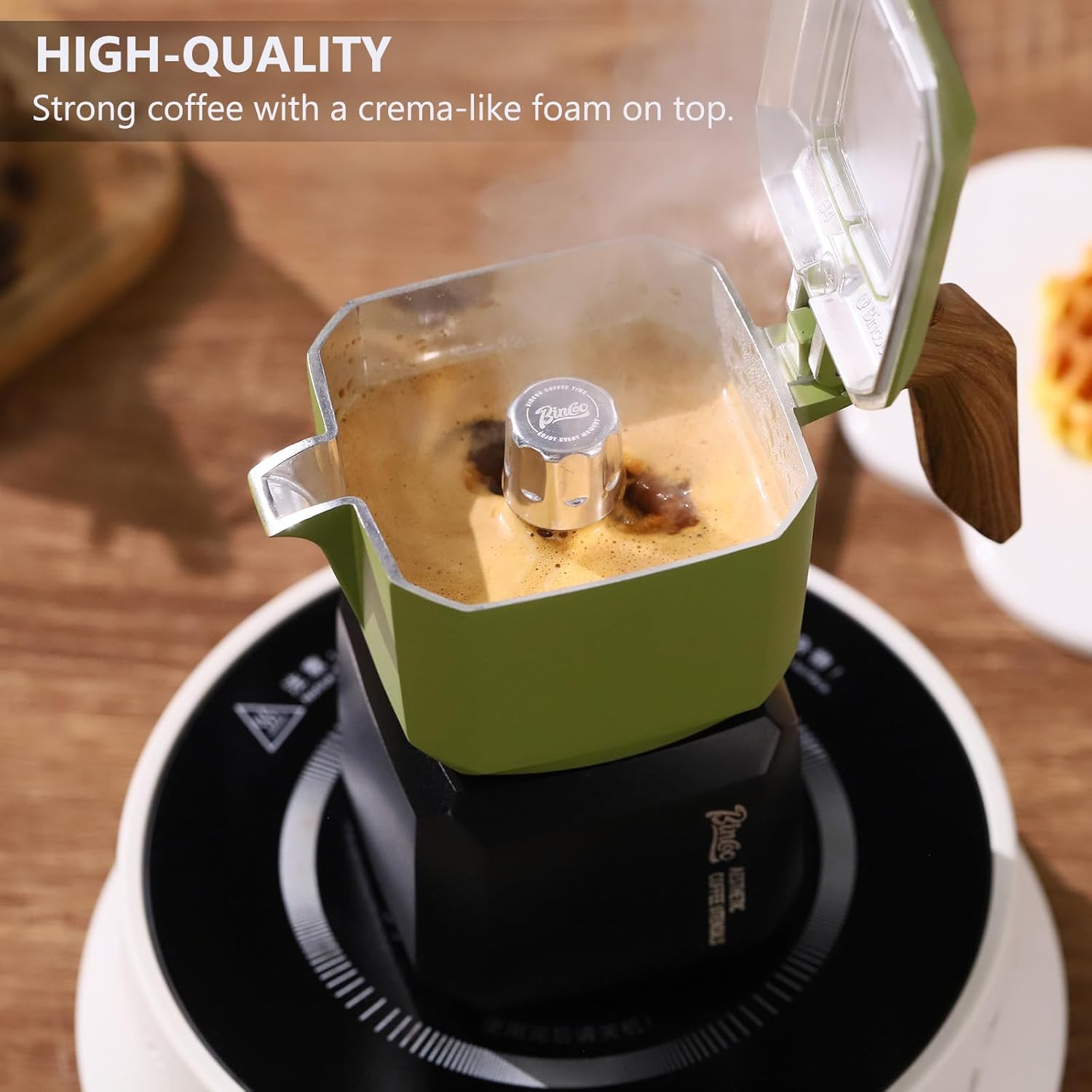 Bincoo Stovetop Espresso Maker 2 Cups,Creative Cube Moka Coffee Pot for Home Office Double Valve-Italian Espresso Moka Pot with Filter Paper,120ML/4oz(Green-black)