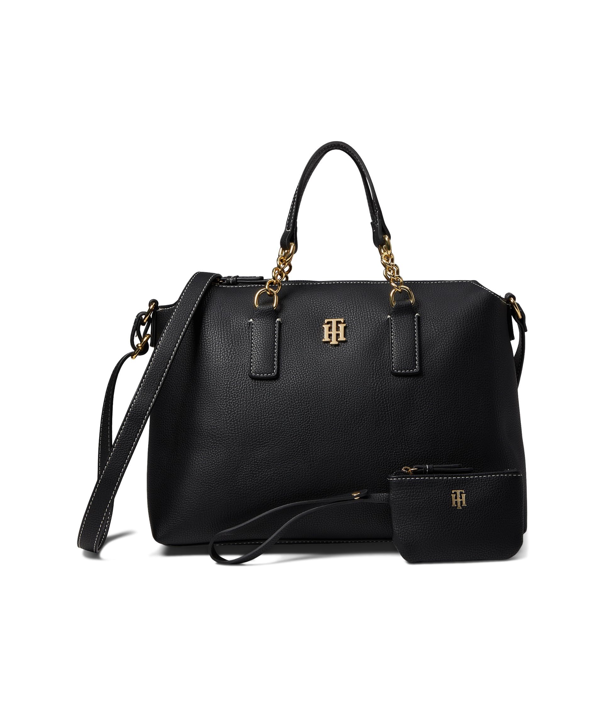 Tommy Hilfiger Maxine II Convertible Satchel w/Hangoff Pebble PVC Black One Size