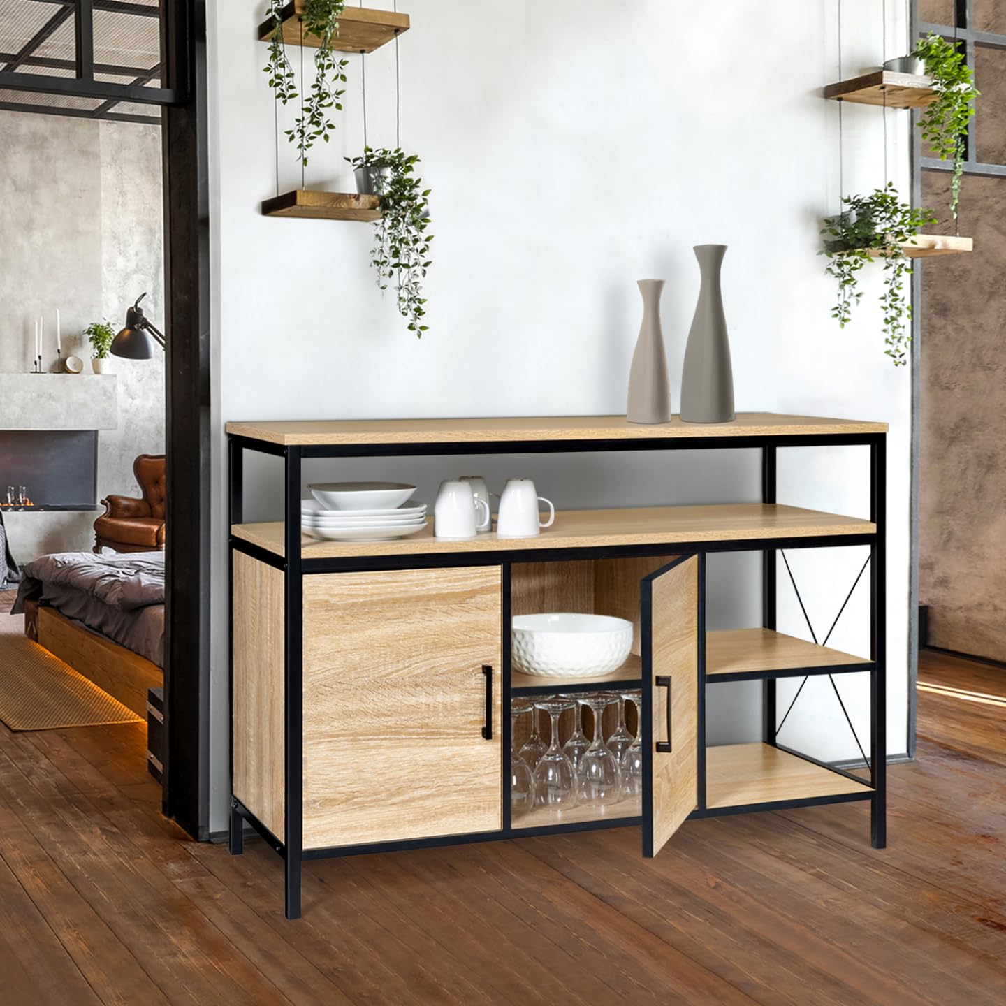 IDMarket - Aparador bajo 2 puertas 100 cm Detroit Design Industrial