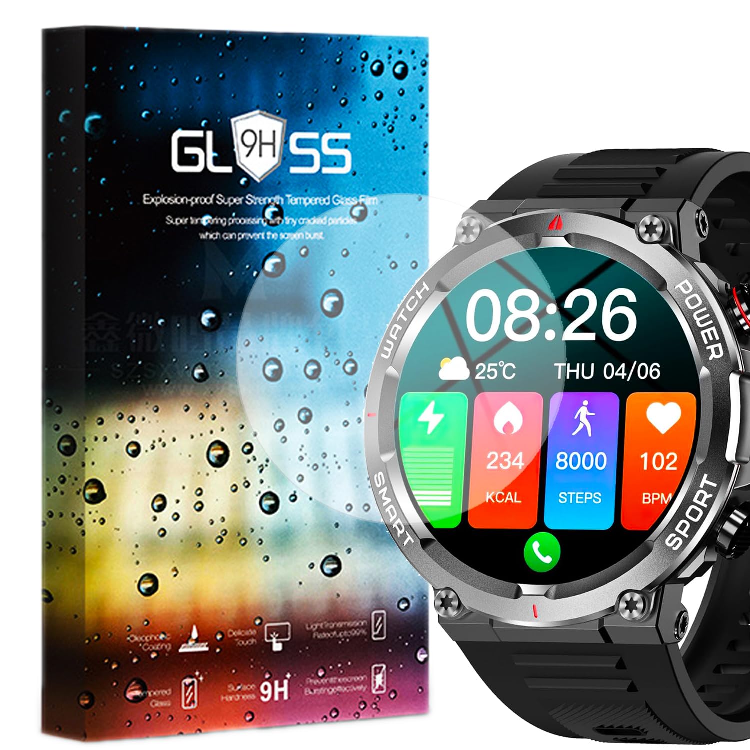 Frgnie Pellicola protettiva compatibile con IFMDA S100 Smartwatch da 1,45 (3 pezzi) di pellicola protettiva in vetro temperato, compatibile con Baolubao W50 Pro Smartwatch da 1,45 pollici