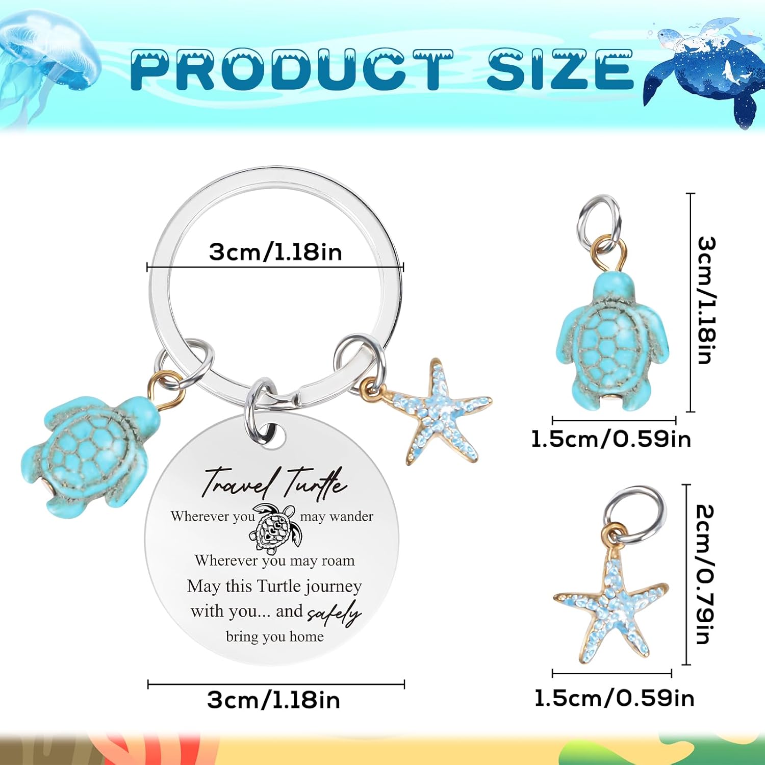 Sea Turtle Keychain Gifts - Sea Turtle Gifts for Women Turtle Lovers Inspirational Gifts Ocean Animals Key Chain - Image 2