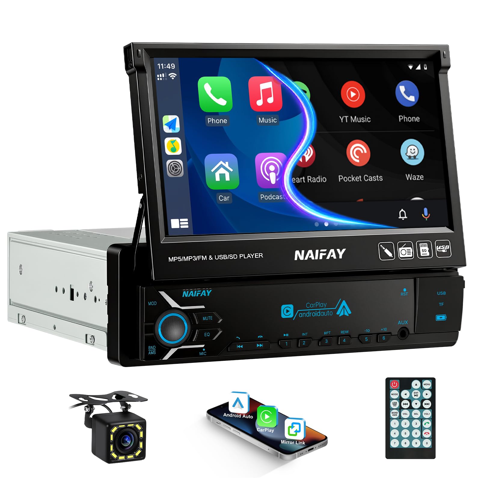 Amazon.com: Naifay Single Din Flip Out Screen Car Stereo with