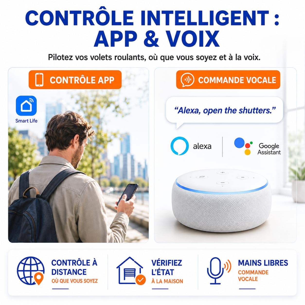 LoraTap Interrupteur Volet Roulant Double Commande: App WiFi + Télécommande Sans Fil – Voix Alexa Google Assistant – Programmation – Interrupteur Manuel Conservé – Moteur AC 4 Fils 300W