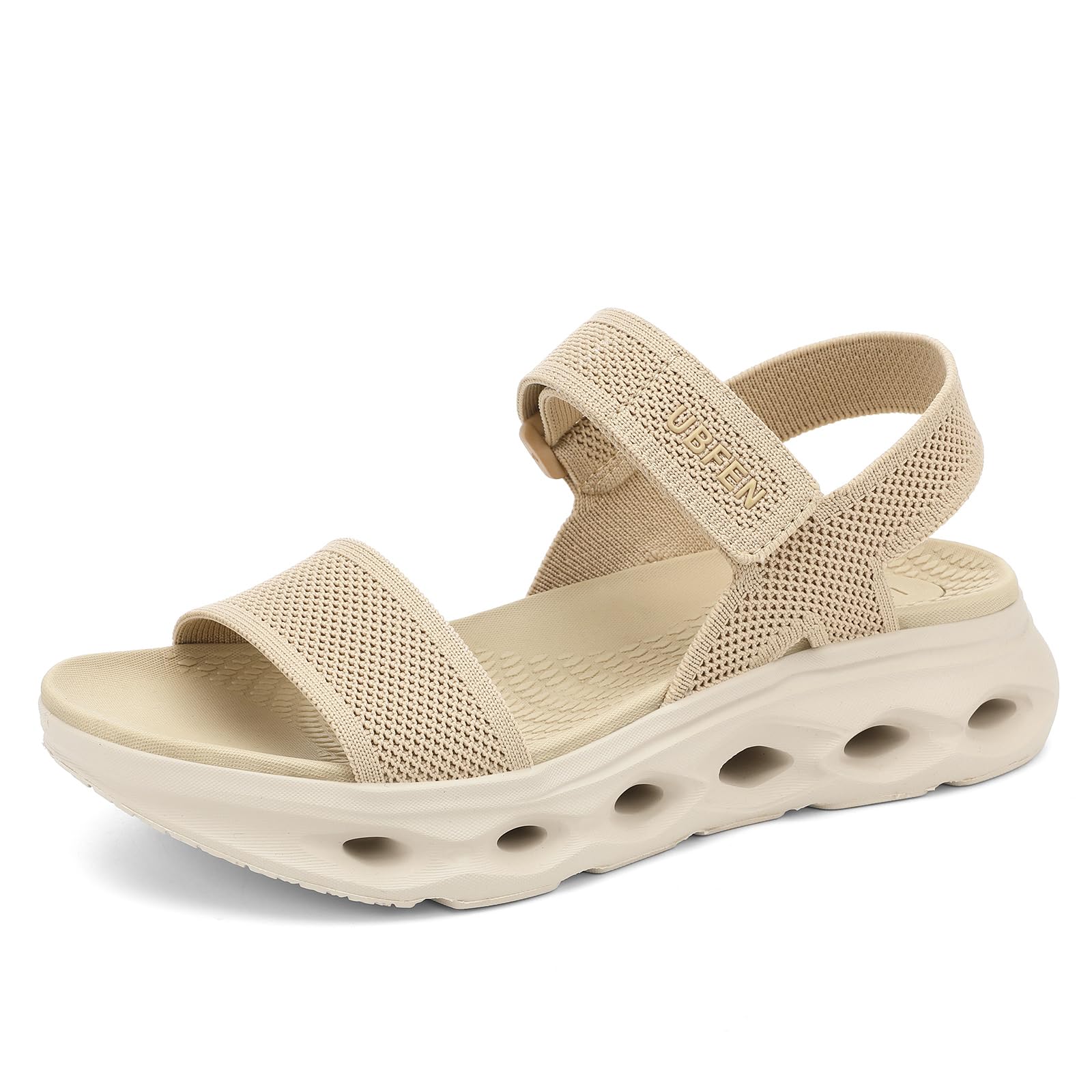 UBFEN Womens Walking Hiking Sandals Comfortable Arch Support Non Slip Adjustable Straps Cushioned Footbed Platform Sport Water Sandals Summer 10.5 A Beige