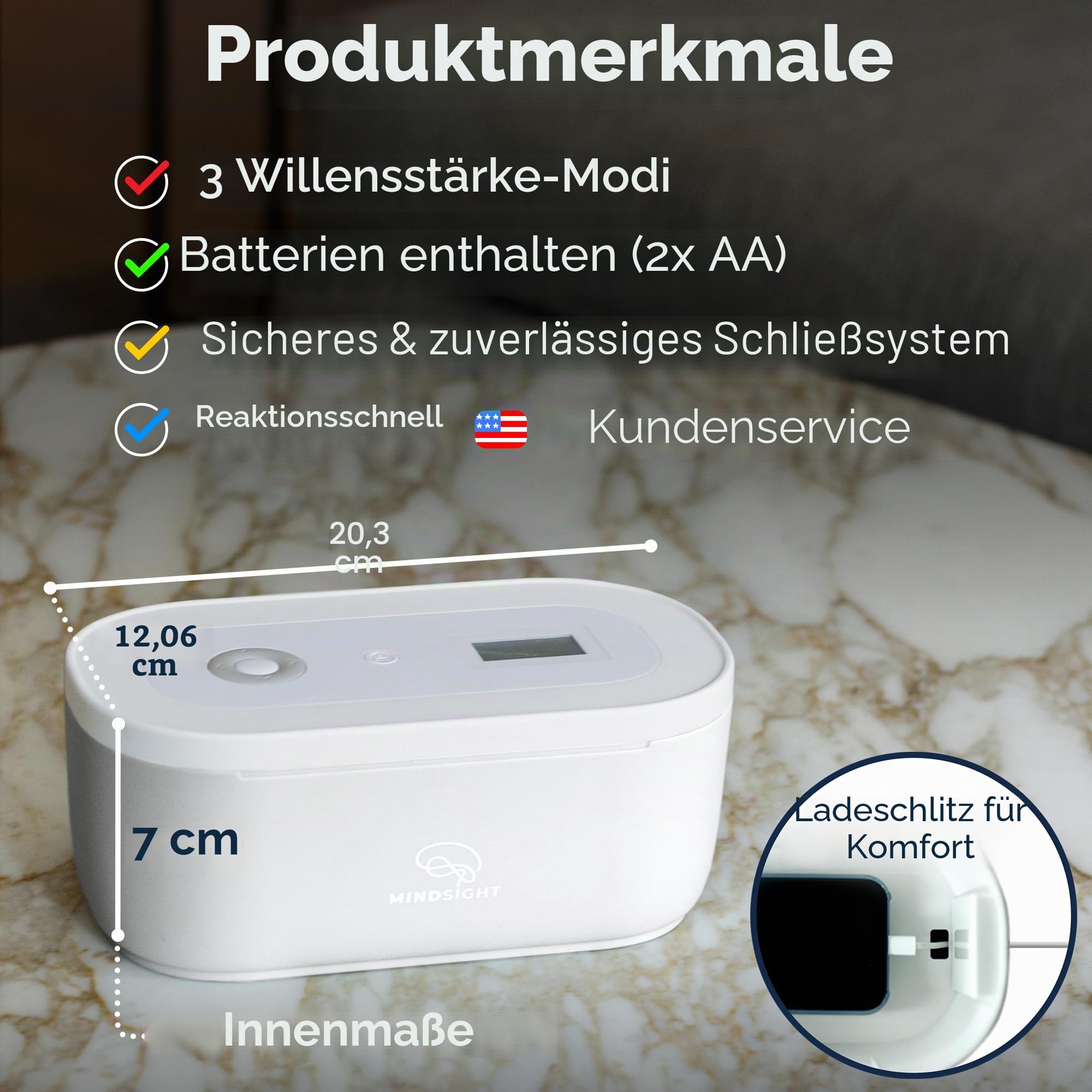Mindsight Zeitgesteuerte Schlossbox | Trennen Sie den Stecker von Handys, Videospielen, Social Media, Snacks und Heißhungerattacken | 3 Modi basierend auf Willenskraft | einfach zu bedienen | außer