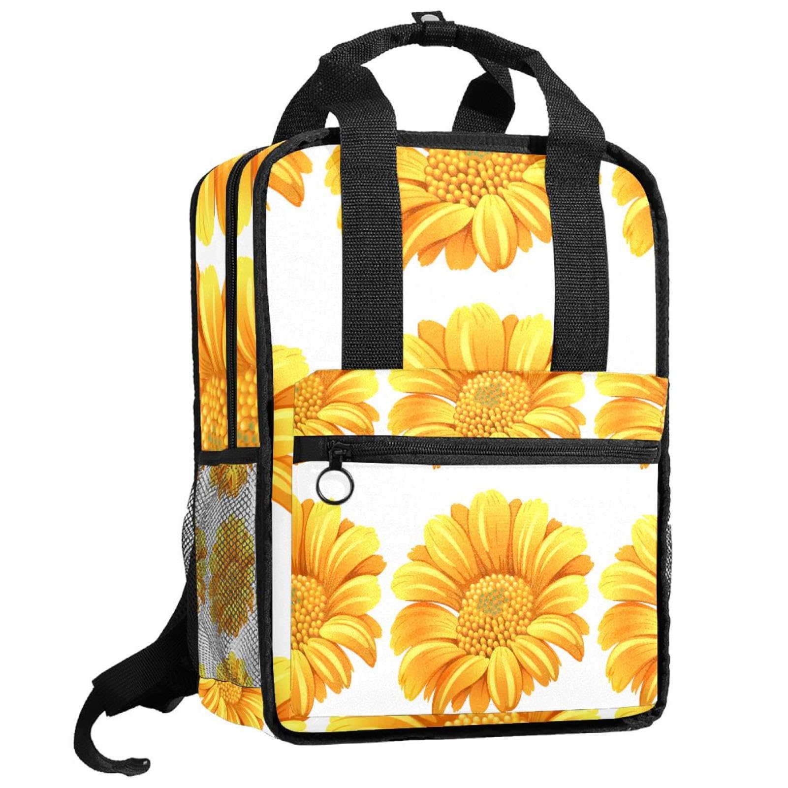 Sac à dos garçon jaune 35cm réglable imprimé fleurs multicolores - 8