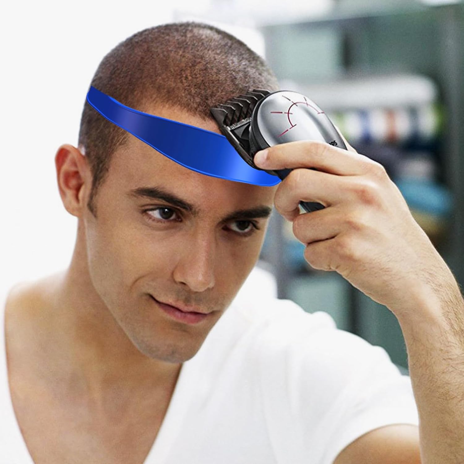Hair Trimming Guide, Neckline Shaving Template, Flexible Curved Silicone Haircut Band, Shaving Template Home Hair Cutting Tool, Softness Elasticity Split Ends Trimmer for Man (Blue)