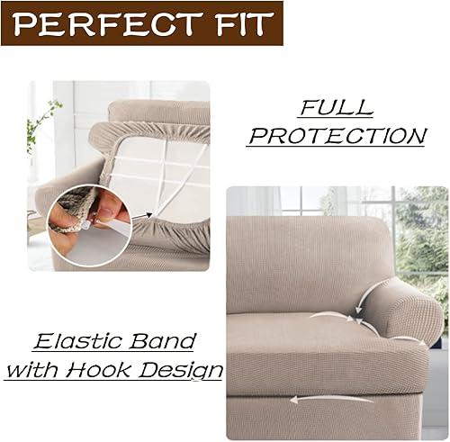 Miniatura 3 de GAMUKAI Fundas de sofá elásticas de 4 piezas, fundas de sofá para cojines en T, fundas de muebles suaves con 3 fundas de asiento individuales en