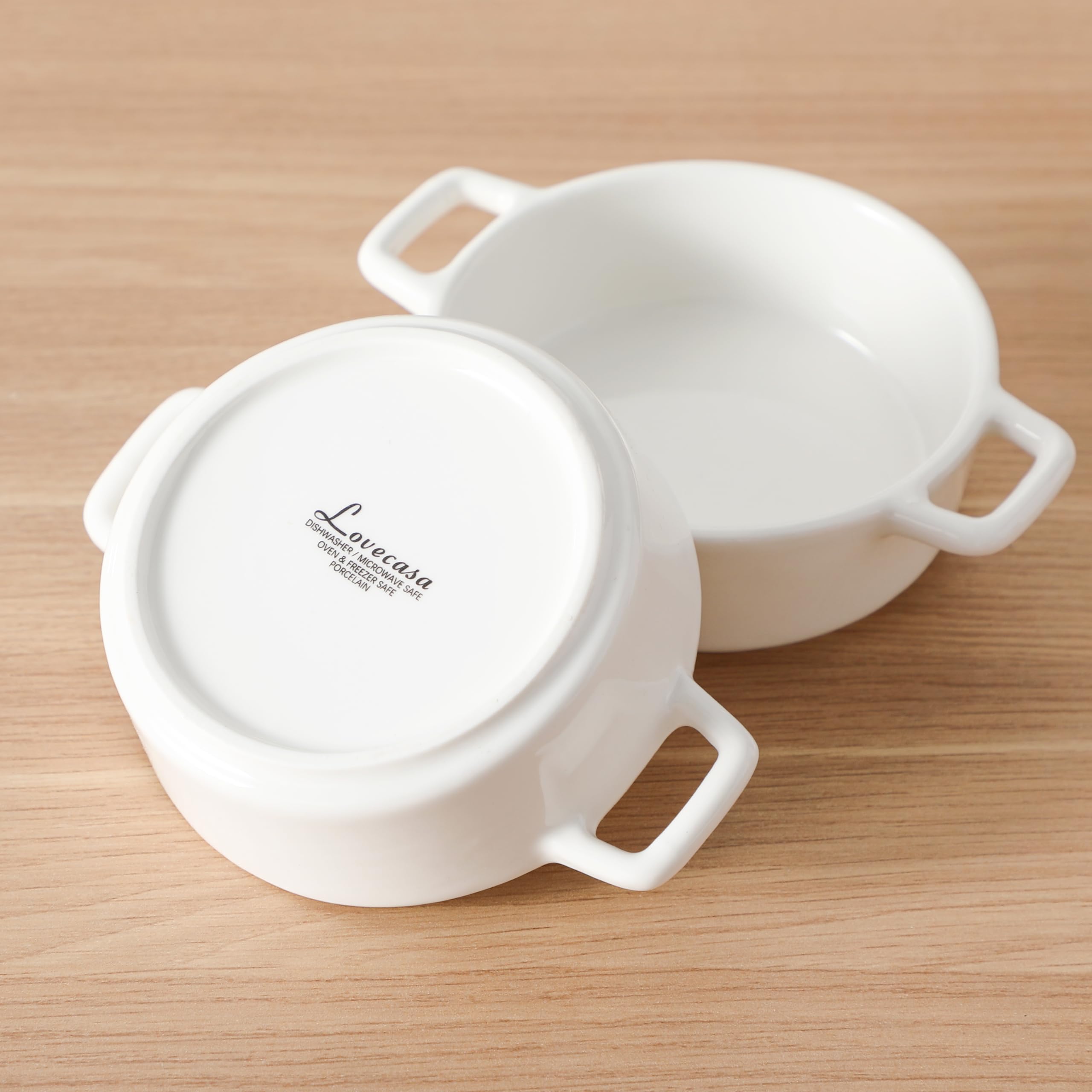 LOVECASA, 200ml Ramequin Dish Moule à Soufflé, Sets de Pâtisserie en Porcelaine 6 Pièces pour Brûlée, Quiché, Tarte, Pasta-14,5cm, Rond