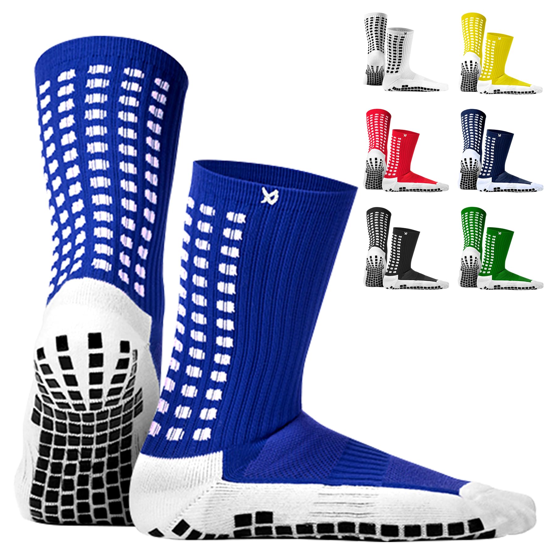 LUX Sports Grip Soccer Socks for Men & Women - Standard Size, Blue V1 - Non Slip Socks with Arch Support & Toe Padding - Grip Socks