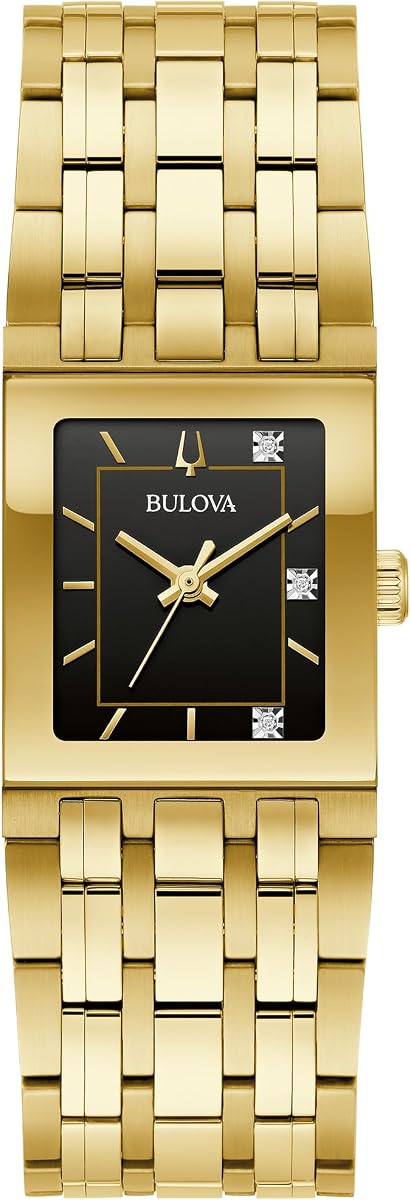 Bulova Marc Anthony Ladies Modern Quadra Diamond Gold Stainless Steel Watch,Black Dial, Style:97P167