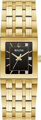 Bulova Marc Anthony Ladies Modern Quadra Diamond Gold Stainless Steel Watch,Black Dial, Style97P167