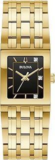 Bulova Marc Anthony Ladies Modern Quadra Diamond Gold Stainless Steel Watch,Black Dial, Style:97P167