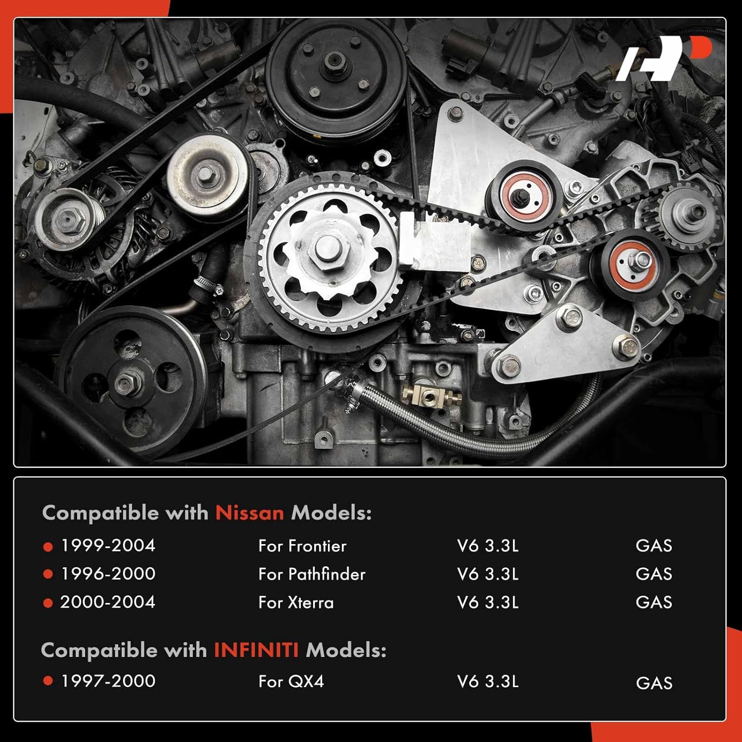 A-Premium Engine Timing Belt Kit with Water Pump Compatible with Nissan Frontier 1999-2004, Pathfinder 1996-2000, Xterra 2000-2004 & Infiniti QX4 1997-2000 - 3.3L