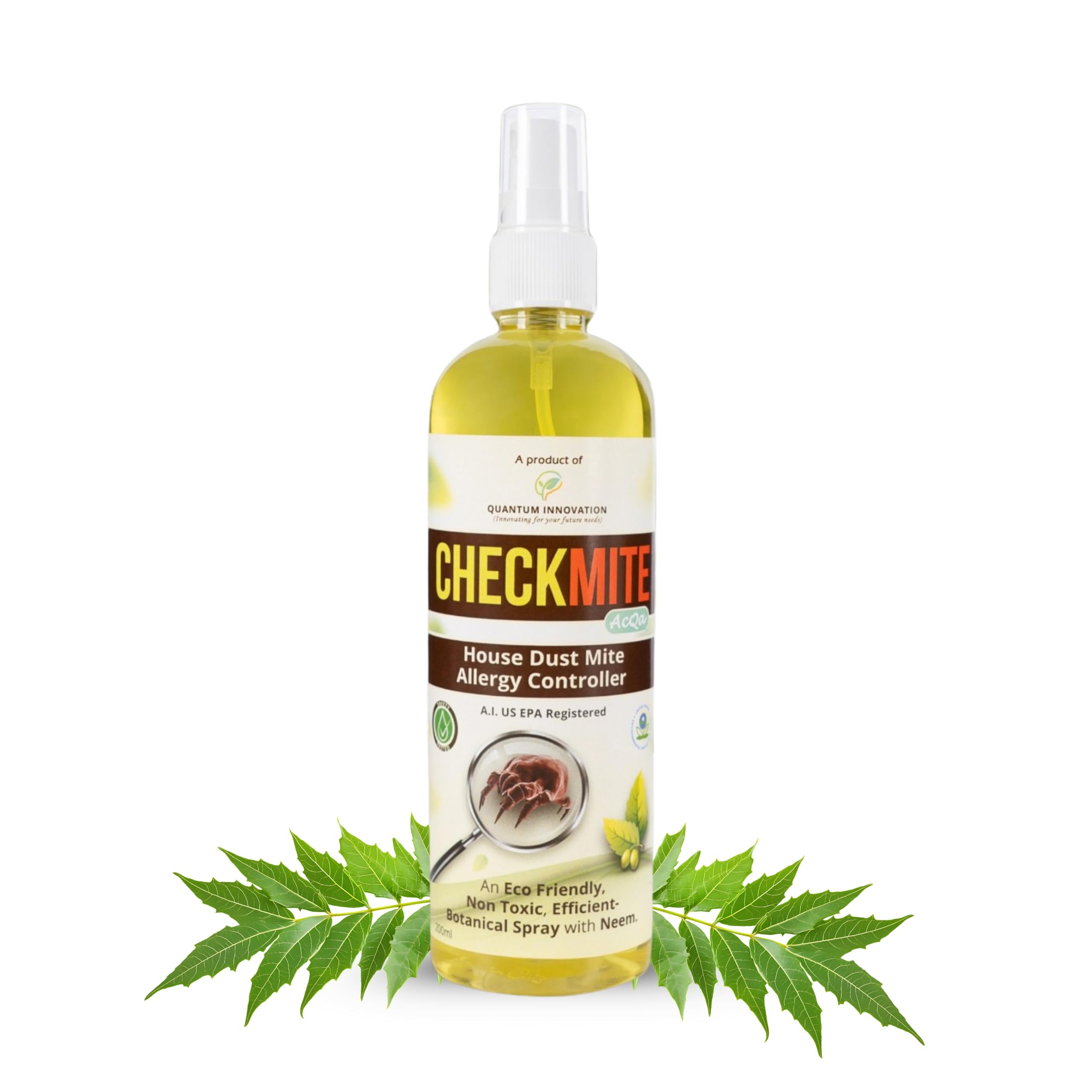 CHECKMITE Dust mites Allergy Control Spray [Pack of 1 * 200ml] | Natural Remedy | 100% Eco-Friendly, Chemical Free, Neem Based Fabric Spray | US EPA Registered | Safe for Pets & Humans