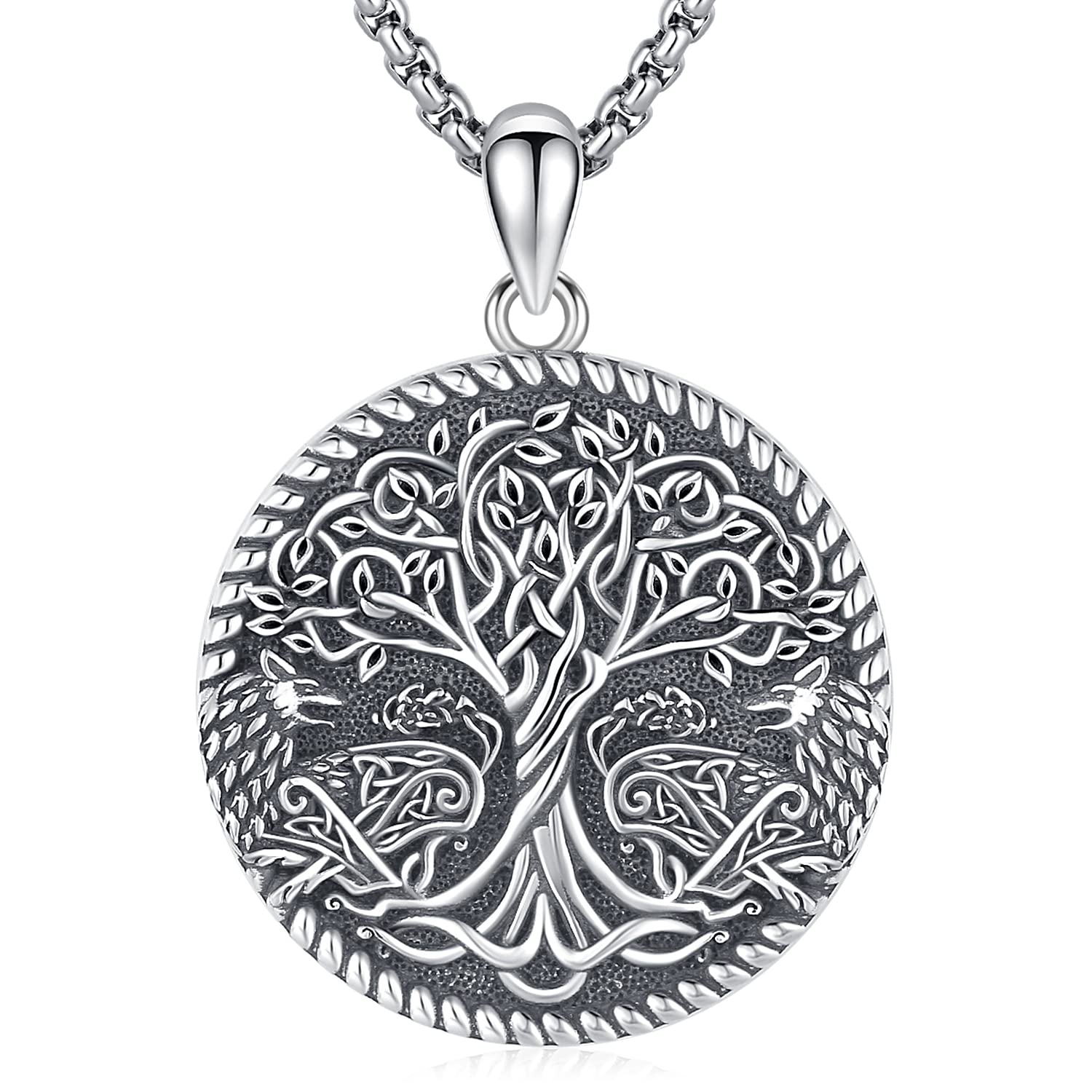 Friggem Collar Árbol la Vida, Colgante Vikingo Árbol la Vida de Plata de Ley 925 Collar Vikingo Joyería Amuleto Regalo para Hombre Mujer