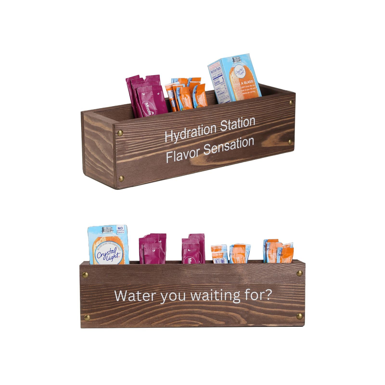 GoFika Water Flavor Packet Organizer | Drink Mix Holder | Hydration Station | 5 Slots Wood Caddy Brown