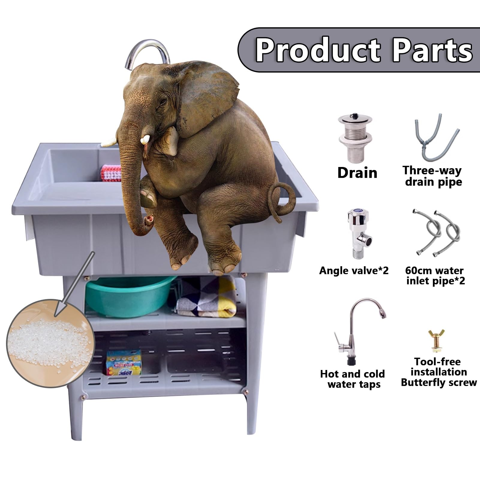 Évier À Linge Autoportant avec Robinet, Évier Utilitaire en Plastique,évier Portable, Evier Exterieur,Robinet d'eau Froide Et Chaude pour Buanderie, Garage, sous-Sol, Jardin.