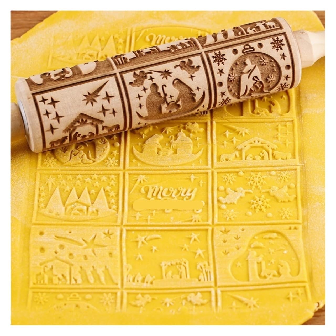 Rodillo de Madera con Relieve de 13,7 Pulgadas for repostería, Herramienta for Grabar Galletas y Sellos. Rodillo para Masa Madera(Color 2)