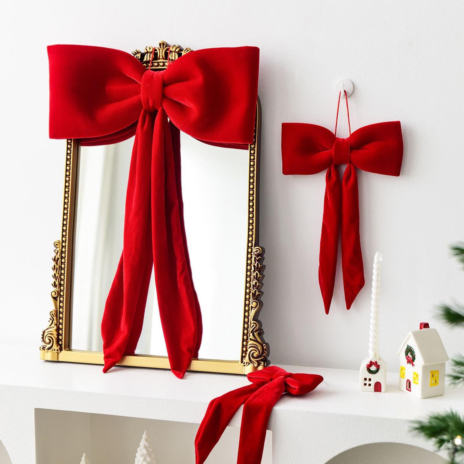 Cime De Sapin De Noël,Velours Rustique De Style Ferme | Grand Nœud pour | Sapin De Noël | pour Décoration De, Fêtes, Anniversaires, Showers, Décoration Murale De Chambre, Intérieur Et