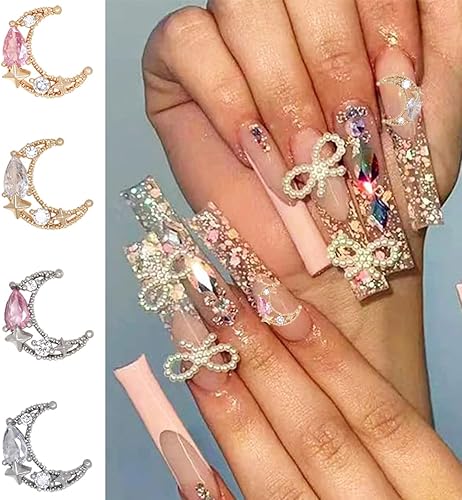 Miniatura 2 de 12 dijes brillantes de luna para uñas, aleación 3D, diamantes de imitación de luna para uñas acrílicas, joyería dorada y plateada, kit de dijes de