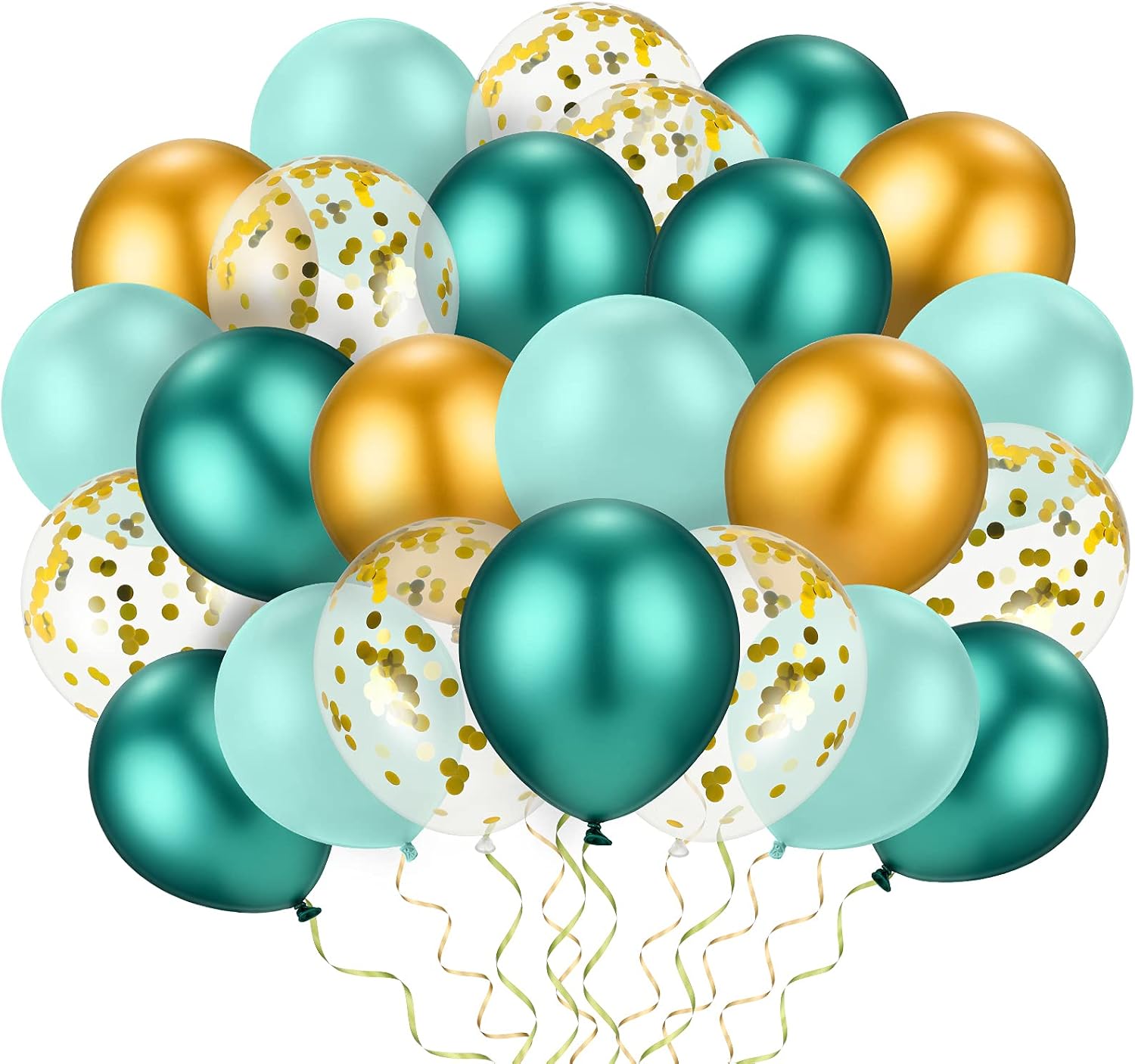 40 Pieces Teal Balloons 12 Inch Mint Green Metallic Gold Balloons for Party Baby Shower Birthday Wedding Anniversary Decorations Jungle Theme Party Balloons