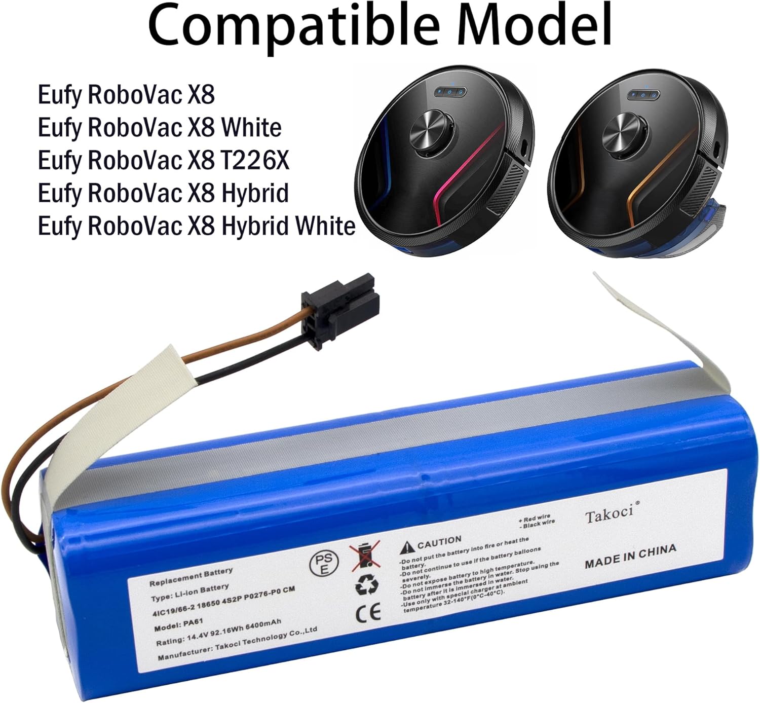 14.4V 6400mAh Li-ion Replacement Battery Compatible with Eufy RoboVac X8、X8 Hybrid、X8 Pro、X8 Pro SES Robot Vacuum
