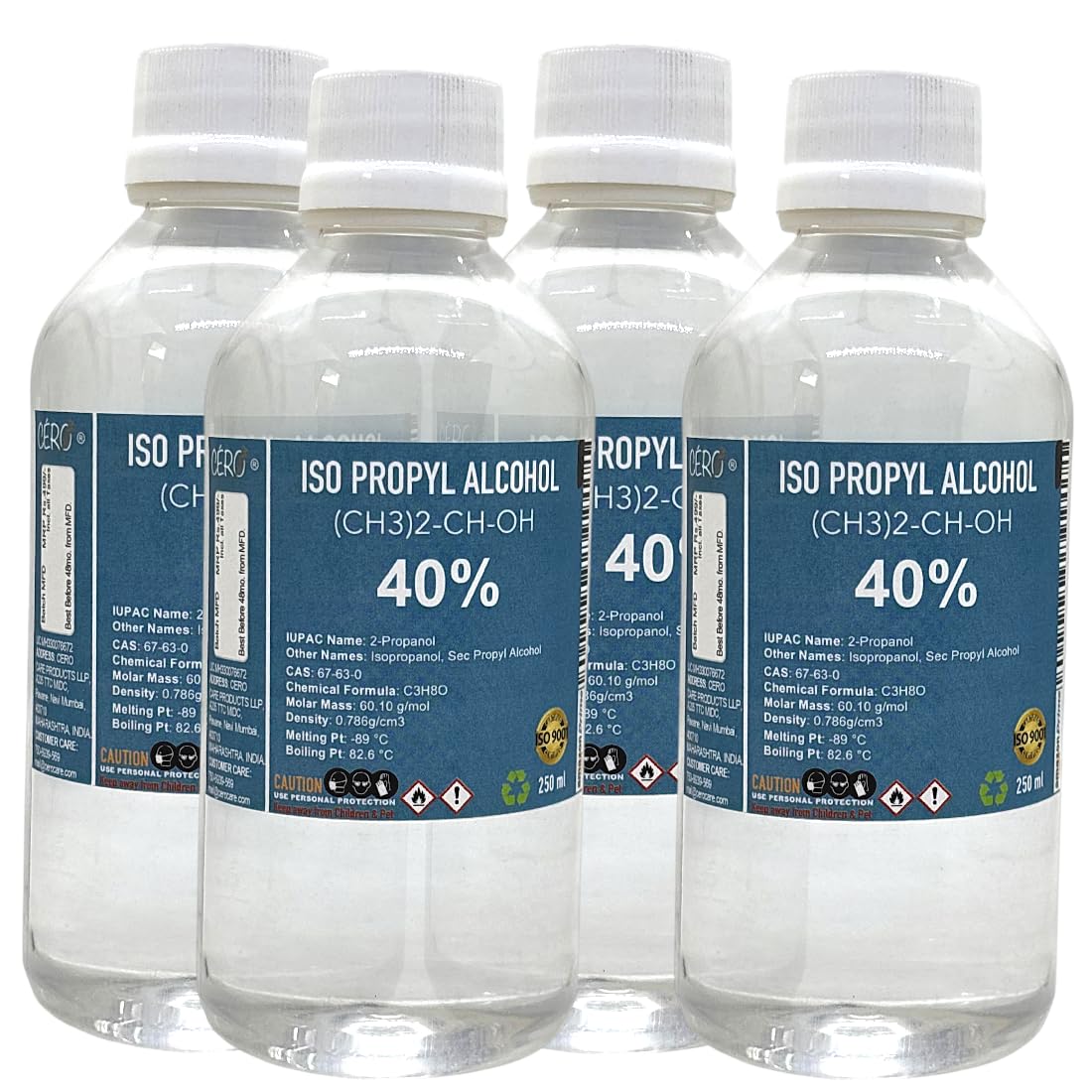 CERO ® IPA Isopropyl Alcohol for Cleaning, All Electronics, Clean Your Makeup Tools, Clean CPU, GPU and Screen, Repair Cosmetics 40% Pure [(CH3)2-CH-OH] CAS: 67-63-0 (250ml) Pack of 4-image-18