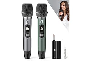 Professional UHF Dual Wireless Microphones for Karaoke, Wireless Dynamic Microphone System Set with Rechargeable Receiver