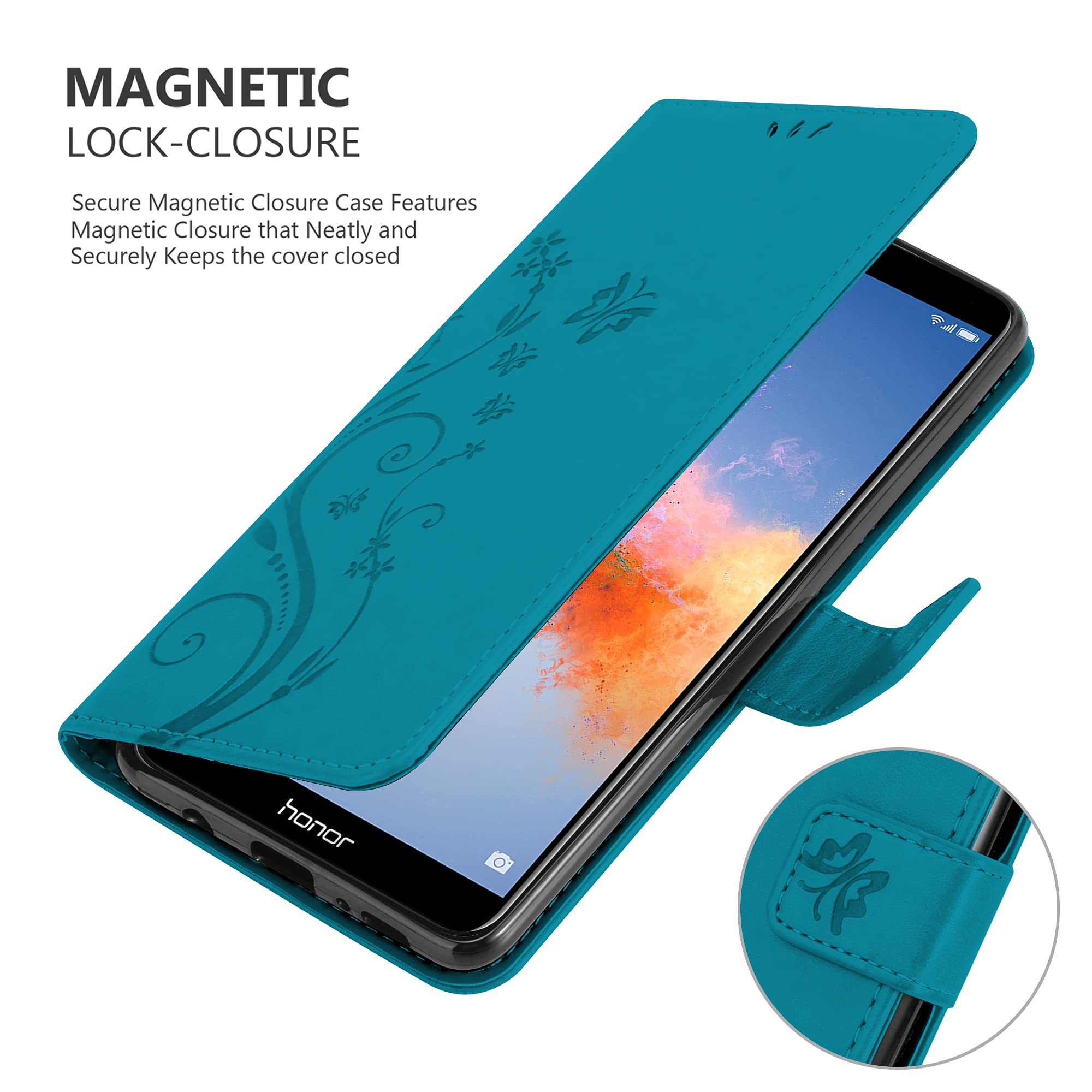 Cadorabo Custodia Libro compatibile con Honor 7X in BLU FIORE - in Design di Fiore con Chiusura Magnetica, Funzione Stand e 3 Vani di Carte