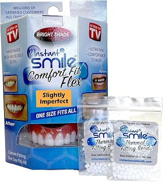 Instant Smile Comfort Fit Flex Bright White Shade - Slightly Imperfect - with 2 Extra Fitting Bead Bags. One Size fits Most People.