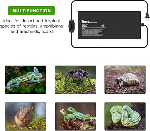Miniatura 43 de iPower Almohadilla de calor para reptiles de 8 x 12 pulgadas y 16 W, calentador de terrario para animales pequeños negro