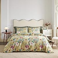 Vista 8 de SUSYBAO Juego de funda de edredón botánica colorida tamaño King, 100% algodón egipcio, 3 piezas, 1 funda de edredón con estampado de hojas