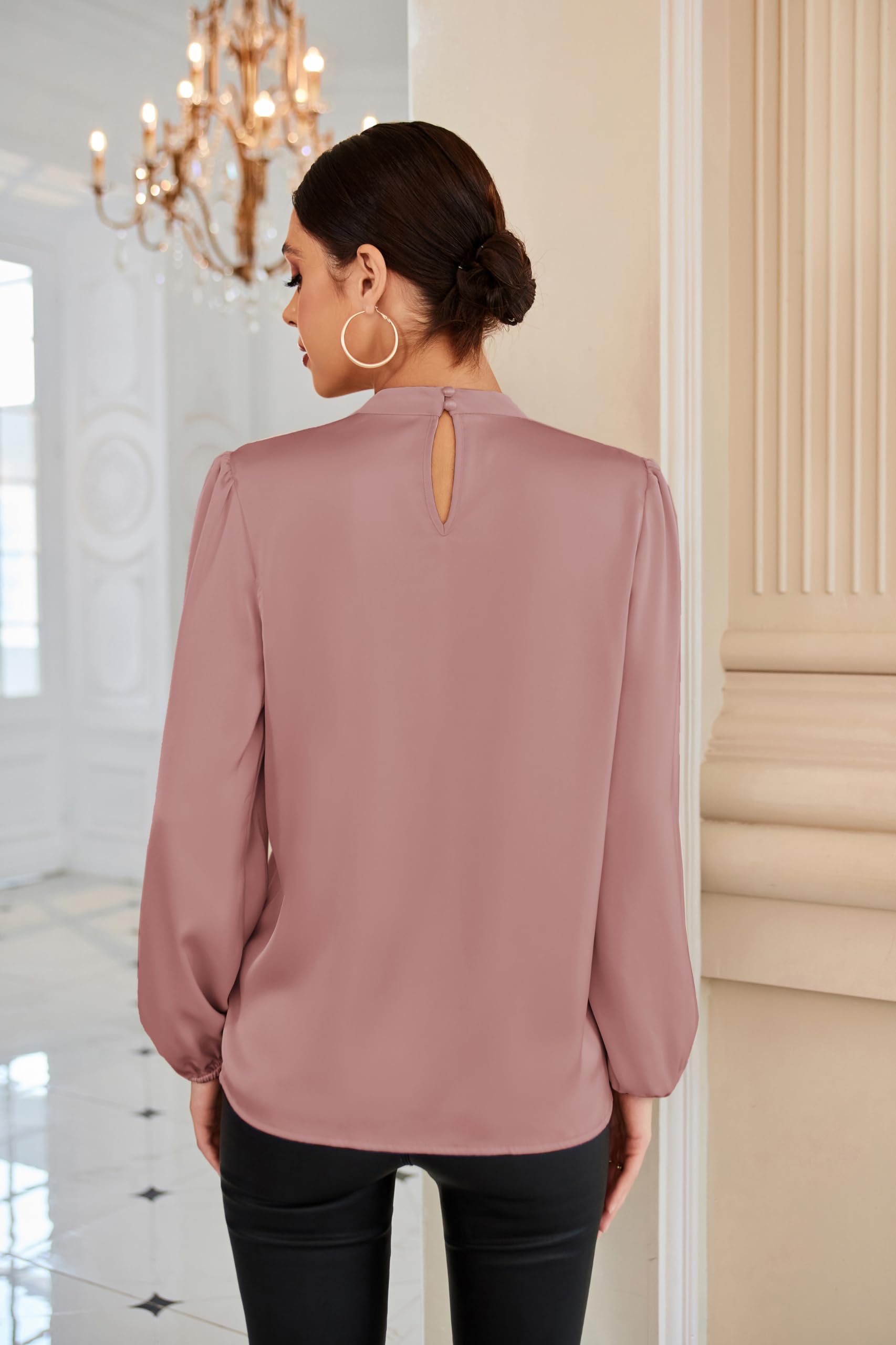 GRACE KARIN Blusa Elegante Donna Maniche Lunghe Tinta Unita con Bottoni Scollo a V da Ufficio Casual