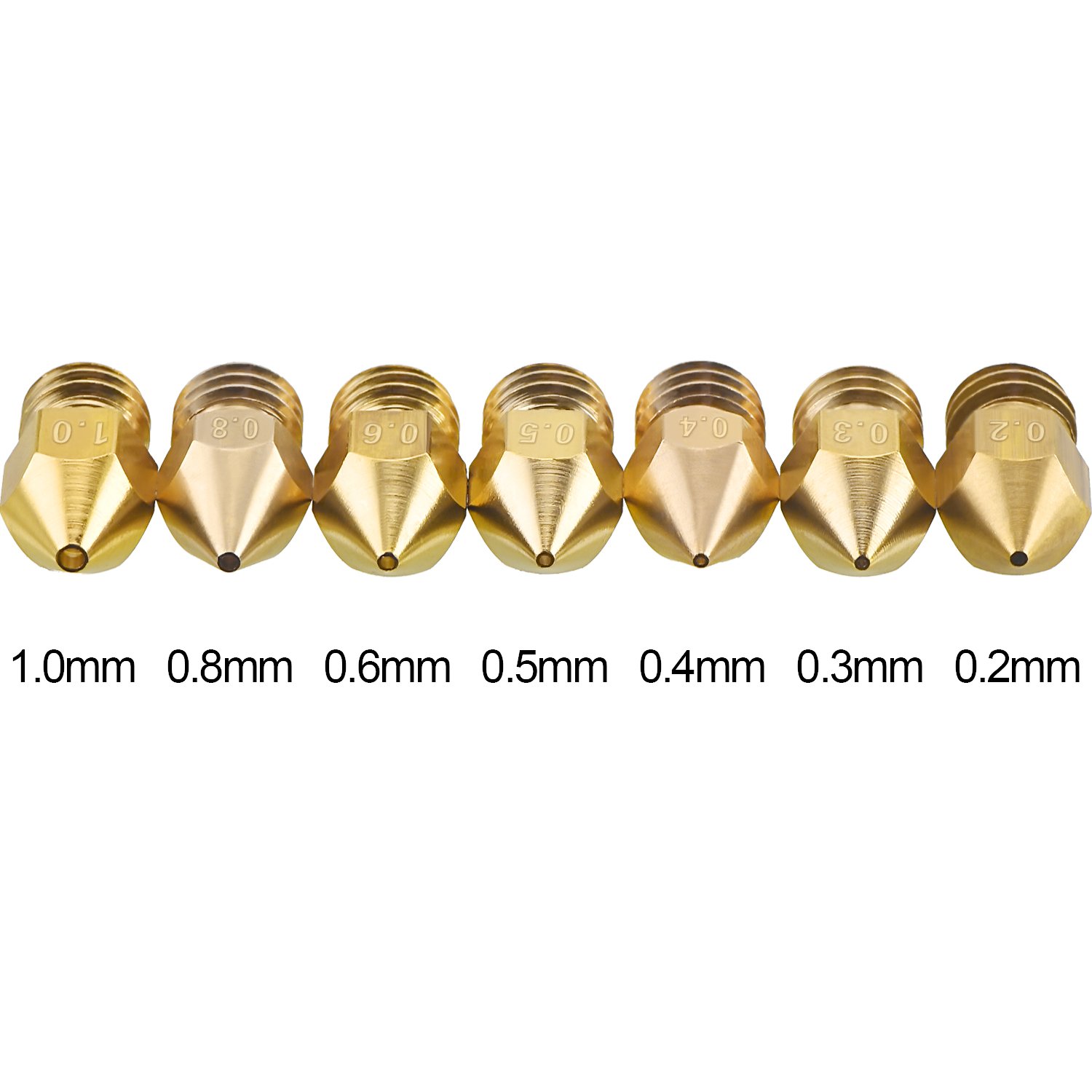 Frienda 16 Pieces 3D Printer Extruder Nozzle MK8 for Makerbot Creality CR-10 7 Different Size 0.2 mm, 0.3 mm, 0.4 mm, 0.5 mm, 0.6 mm, 0.8 mm, 1.0 mm