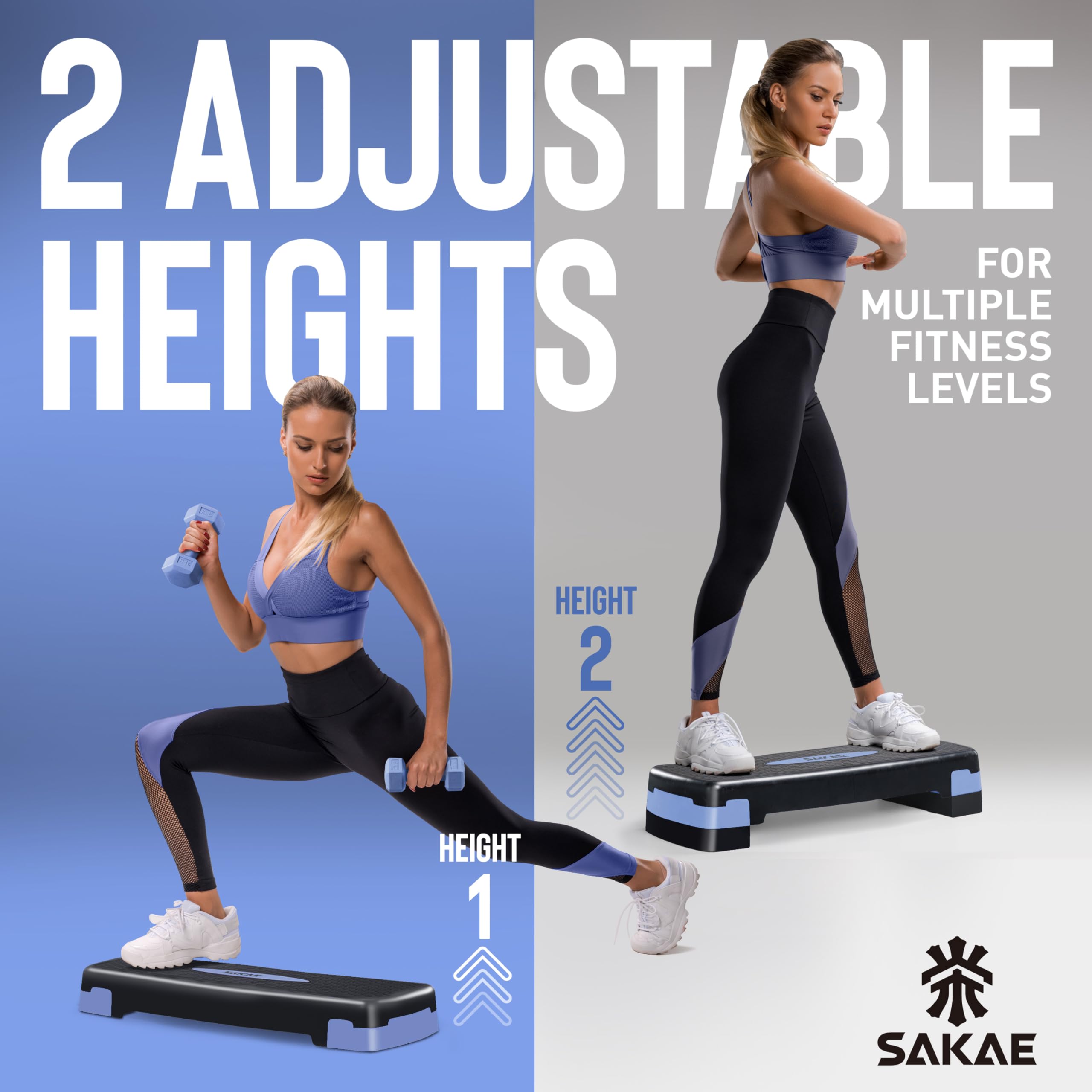 Step Fitness Réglable – Plateforme 68.5x28cm, Hauteur 10-20cm, Capacité 250kg, Pour Cardio Et HIIT