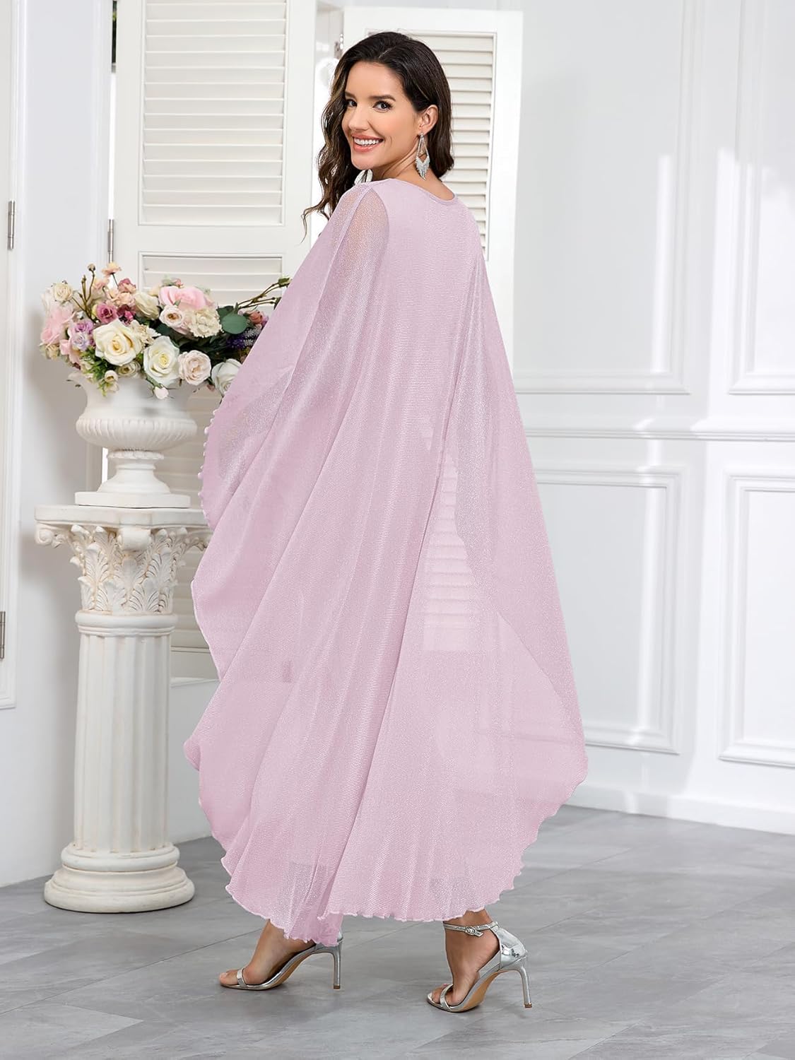CYCLAMEN Maternity Formal Dress with Sparkly Mesh Cape Long Bodycon Maxi Gown for Pregnancy Wedding Guest Baby Shower