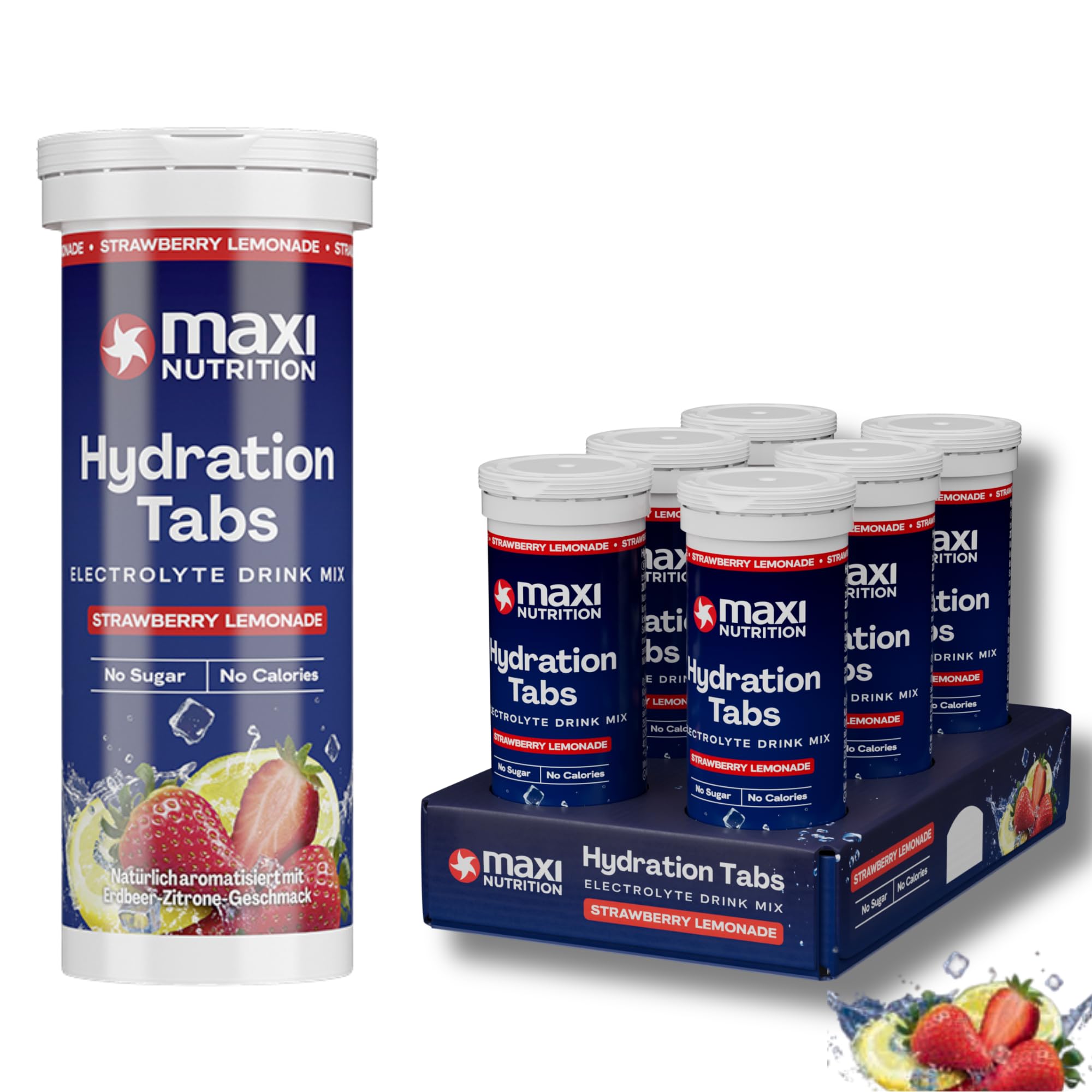MaxiNutrition Hydration tabs, Strawberry Lemonade, Zero Sugar| Effervescent Electrolyte Tablets| for Improved Hydration and Recovery | Suitable for Vegans and Vegetarians | 6 x 10 Tablets (6 Pack)