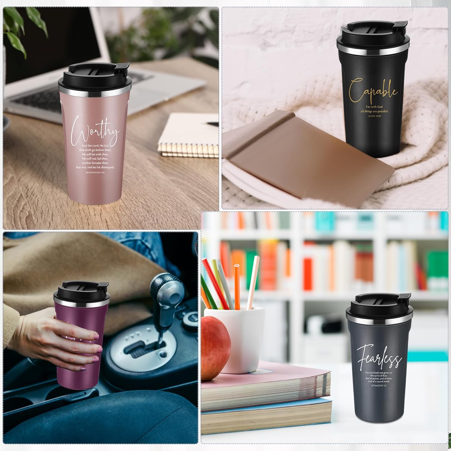 Meanplan 10 Set Christian Valentine Gift Bible Verse Tumbler Bulk 17oz Coffee Cup Religious Tumbler Inspirational Mug for Men Women Friend Church Holy Week Teacher Pastor(Multicolor, Bible Word Theme) - Image 3