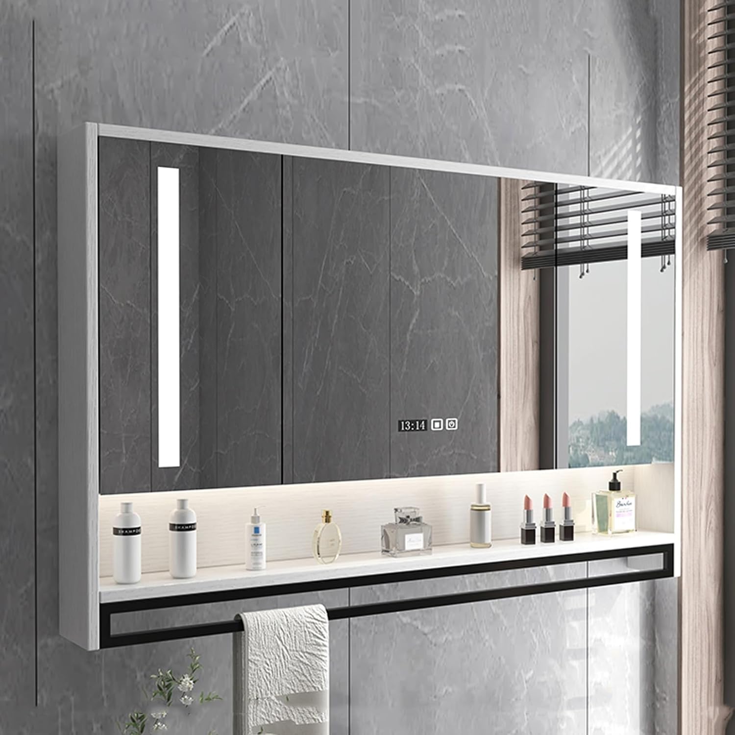 Farmhouse Grey Bathroom Mirror Medicine Cabinet, 80Cm Vanity Storage with Mirror for Bathroom & Living Room - Stylish & Functional Wall-Mounted Nizer,White-70cm