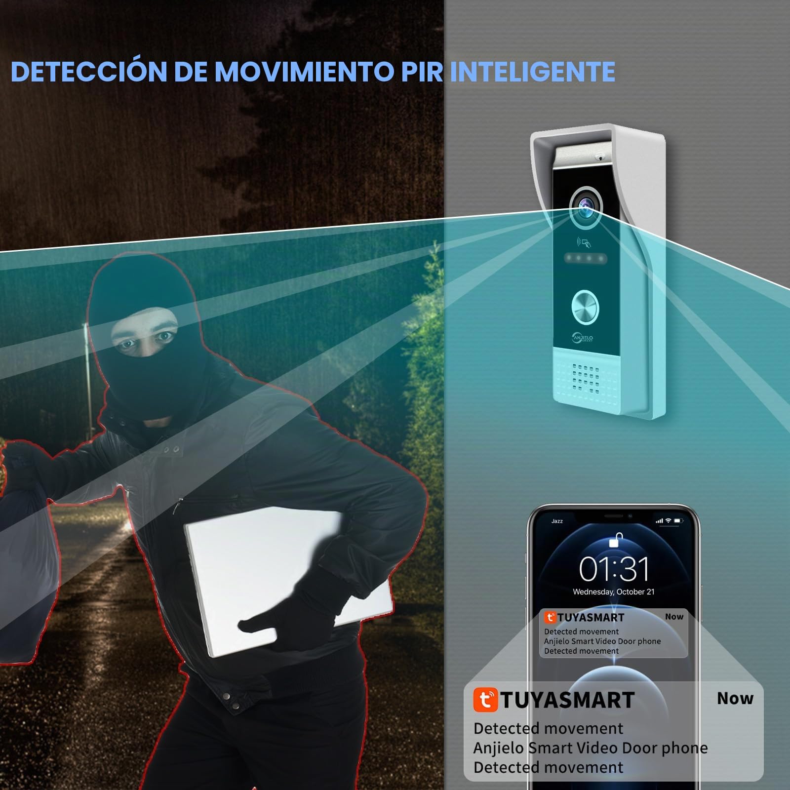ANJIELO SMART 1080P Video Timbre Cámara con Pantalla Táctil de 7 pulgadas Video Timbre Intercomunicador (4 Cables) Soporte Grabación Automática Infrarrojo Visión Nocturna PIR Detección de Movimiento