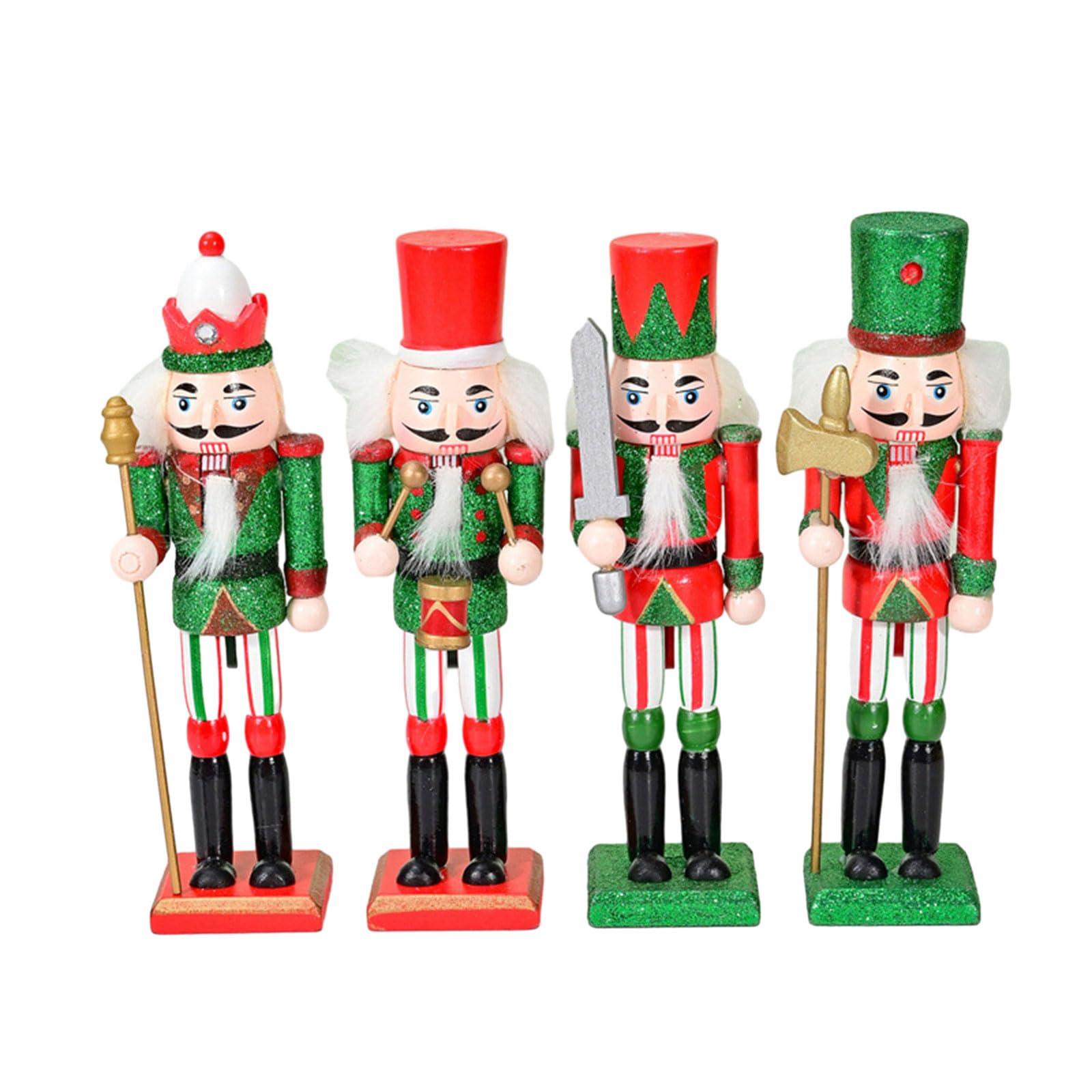 Kalttoy 4PCS Christmas Nutcrackers Wooden Nutcrackers Soldier Figurine Display for Kitchen Christmas Decorations Wooden Soldier Working