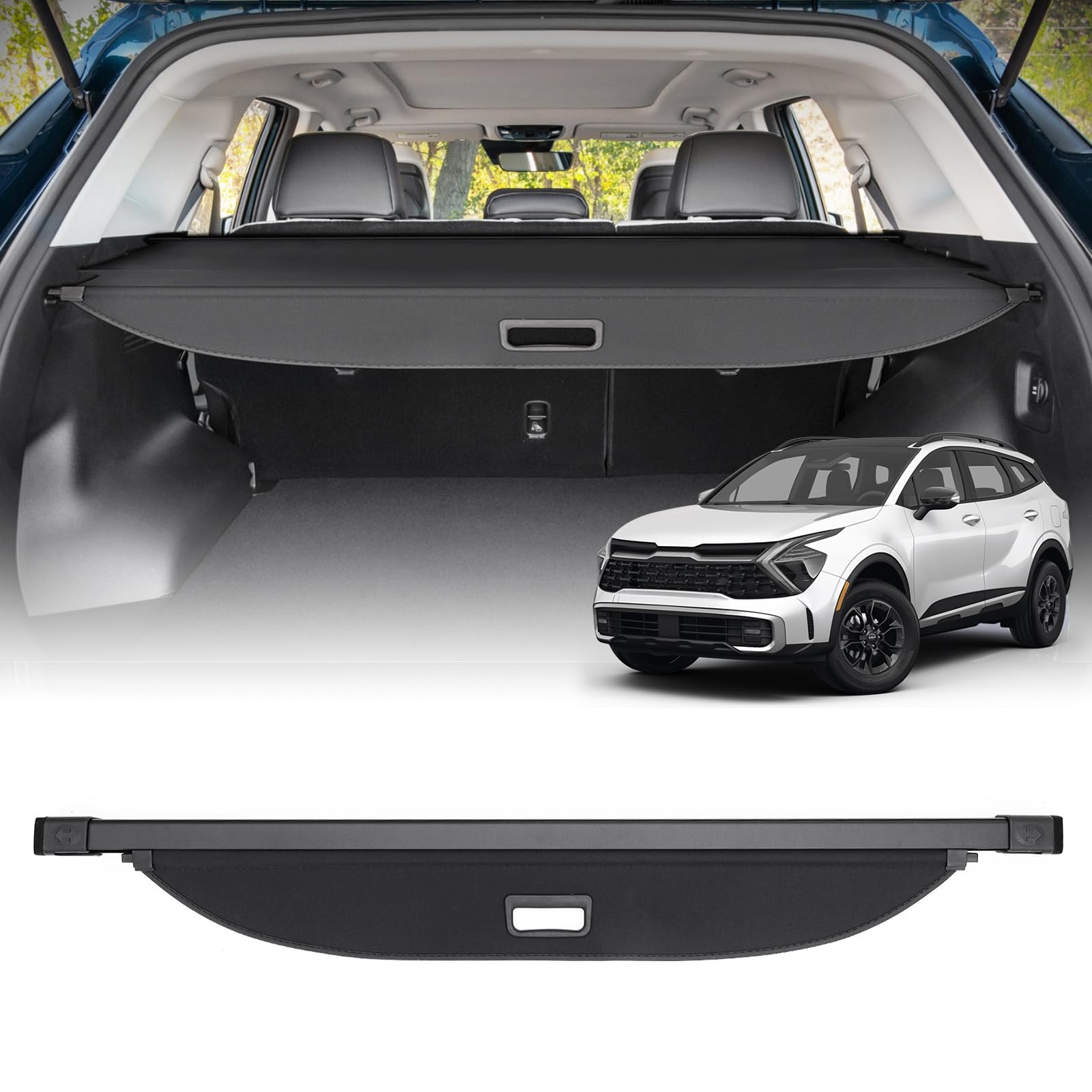 Powerty Cargo Cover for 2023-2025 2026 Kia Sportage Accessories, Canavas Texture Retractable Rear Trunk Cargo Luggage Cover Securty Shield Shade