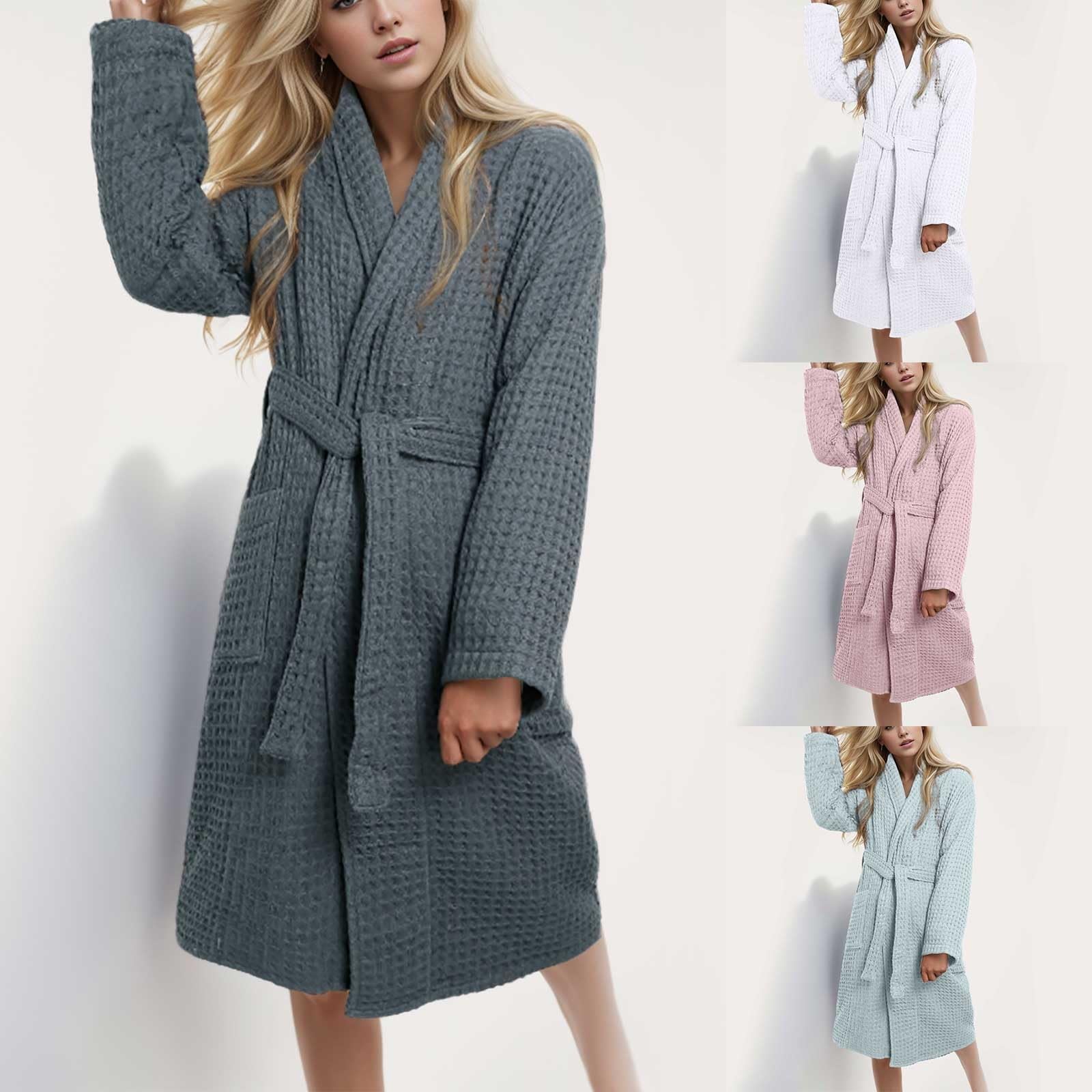 Accappatoio da donna e da uomo in spugna piqué a nido d'ape, vestaglia da bagno sottile, abbigliamento da casa, elegante abito da casa, tinta unita, alla moda, vestaglia da notte in peluche e raso