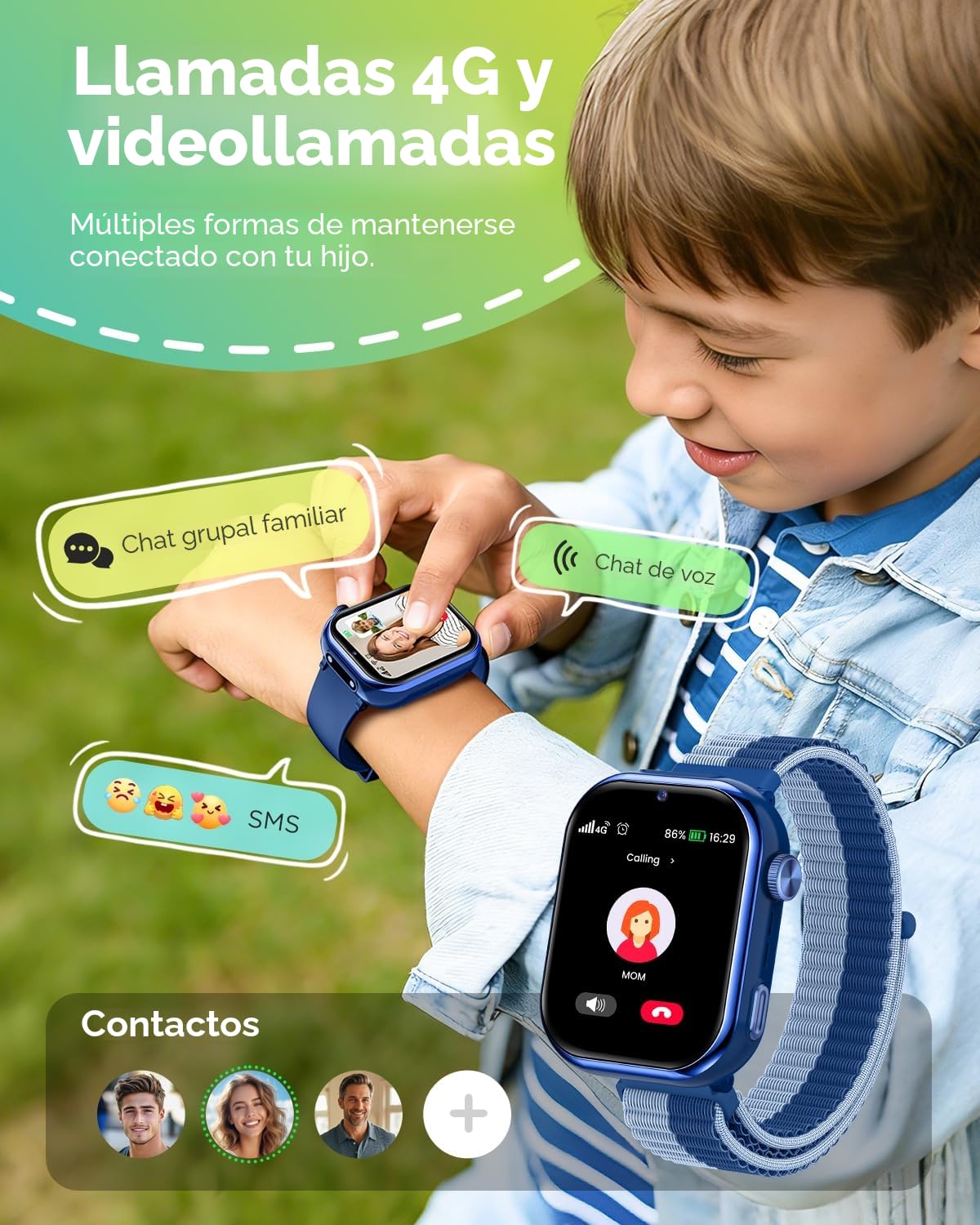 4G Reloj Inteligente Niño, 1.83'' HD Smartwatch Niños con GPS y Llamadas, Videollamadas, Chat de Voz, Modo Escuela, Doble Cámara, Monitor de Sueño, Podómetro, Despertador IP68 para Niñas Niños Azul