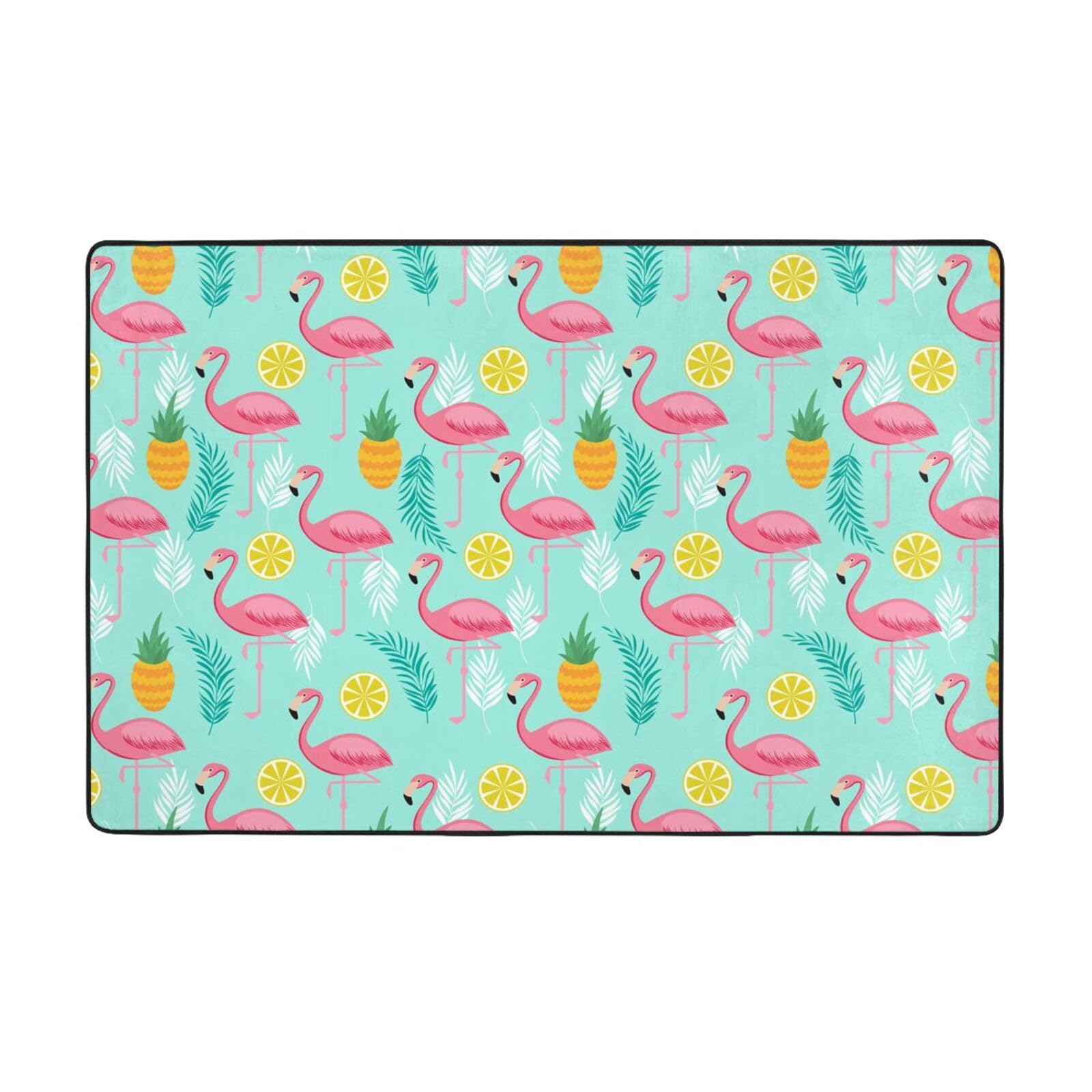 Grand tapis intérieur lavable antidérapant peluche flamant rose salon 150x100