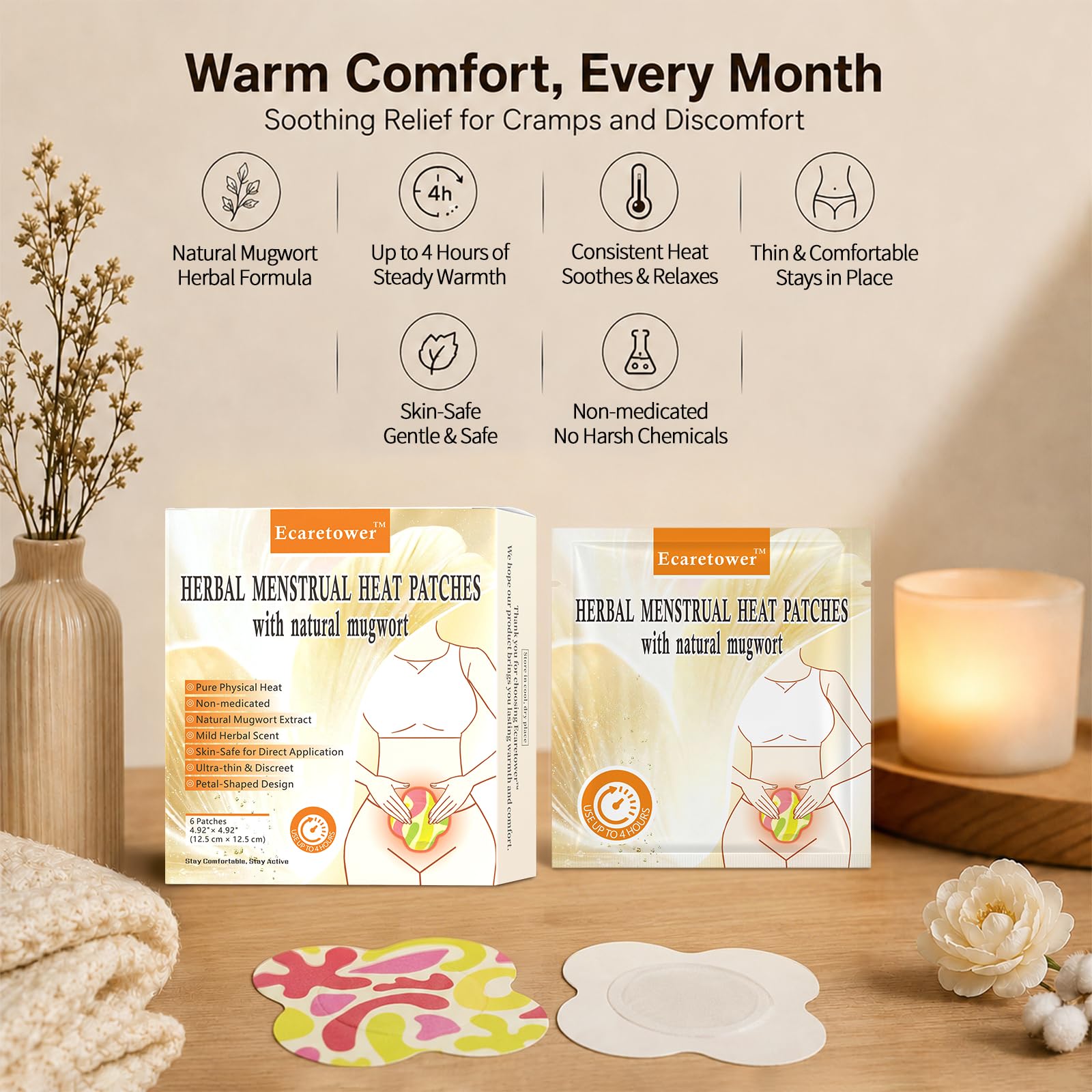 Mugwort Menstrual Heat Patches, 6 Count Herbal Period Patches for Lower Abdomen Menstrual Pain Relief, Direct-to-Skin, Up to 4 Hours Warmth, Non-Medicated — Amazon image 9