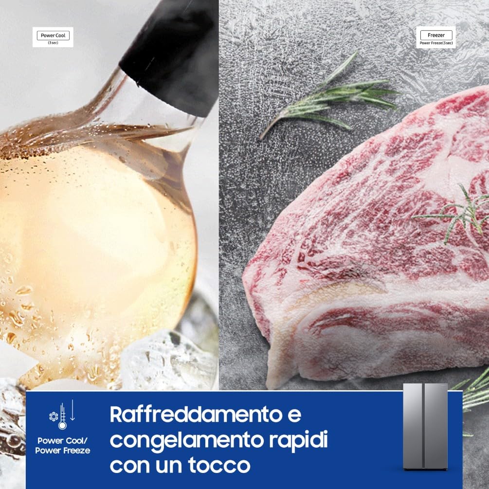 Samsung Frigorifero Side by Side Samsung Air Space AI RS62DG5003S9/EF, Wifi, All Around Cooling, SpaceMax, Ice Maker, 655 L, LxAxP: 91,2 x 178 x 71,6 cm, Metal Inox