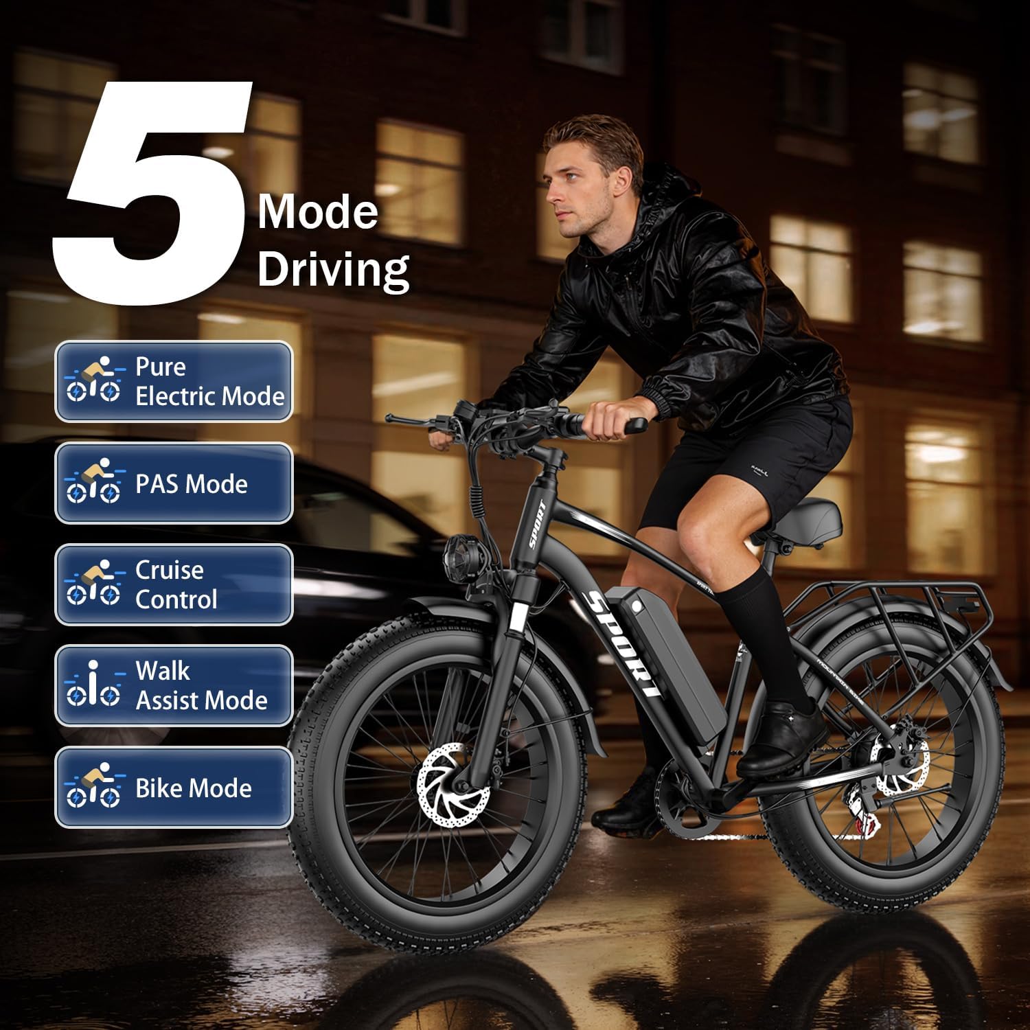 ASKGO Electric Bike for Adults, 1500W Peak Electric Mountain Bike, 25MPH & 65Miles, 26'' x 4'' Fat Tire Ebike with 48V 25Ah Removable Battery, Electric Bicycle with Rear Rack, 7 Speeds