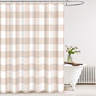 Tititex Classic Gingham Plaid 140gsm Faux Linen Fabric Shower Curtain, C...